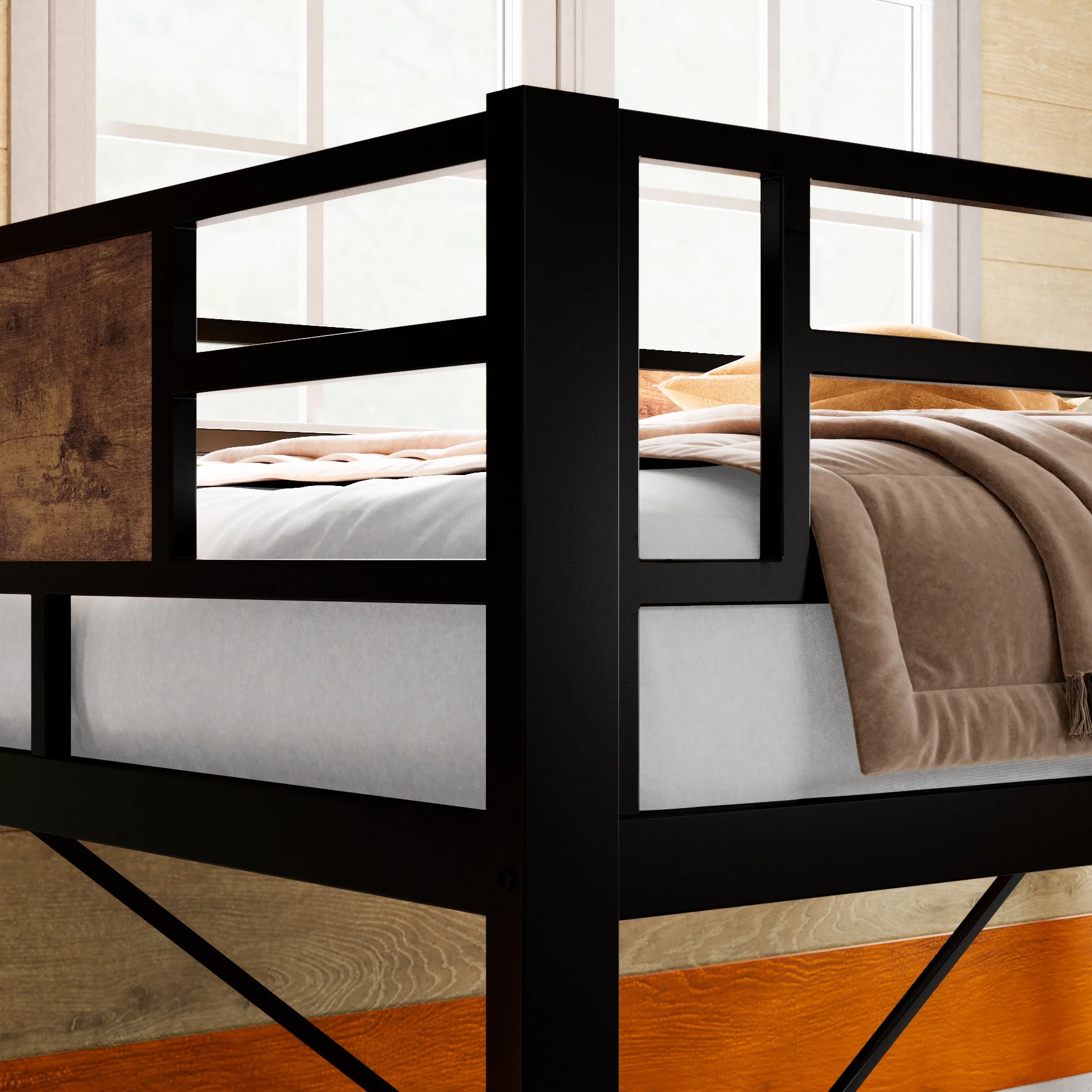 Twin Size Loft Bed Frame with 13''Fully Enclosed Guardrail and Removable Ladders, Black Image 4