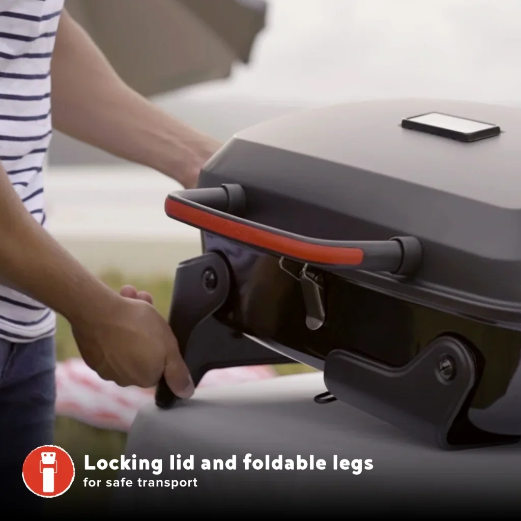 Megamaster 1-Burner Portable Gas Grill with Locking Lid, 11,000 BTU Stainless Steel Burner, Foldable Legs, Small Propane Grill for Outdoor Cooking, Camping, BBQs, Patios, and Gardens - 820-0065C