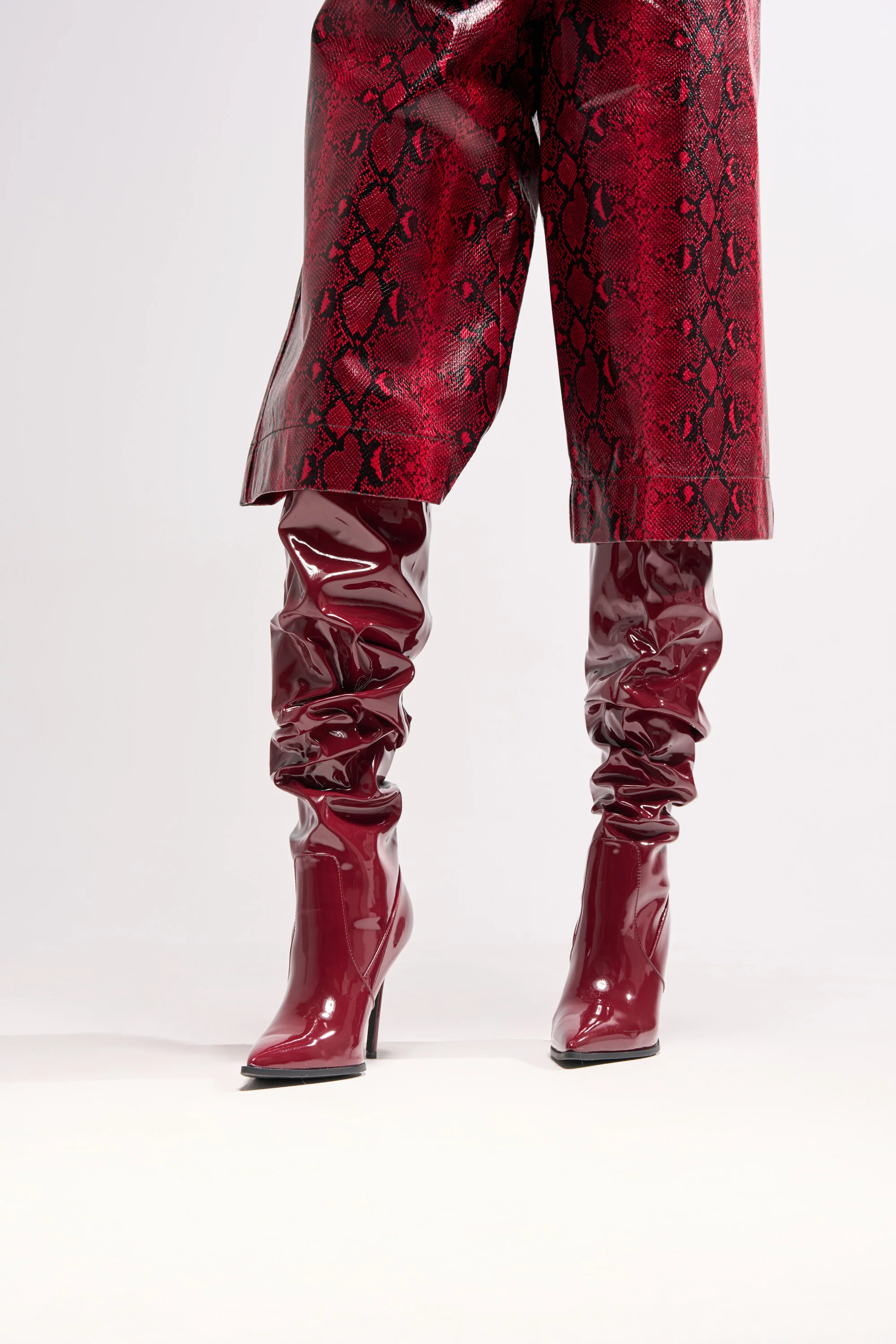 AZALEA WANG MITICA BURGUNDY PATENT SLOUCH BOOT - Akira Store