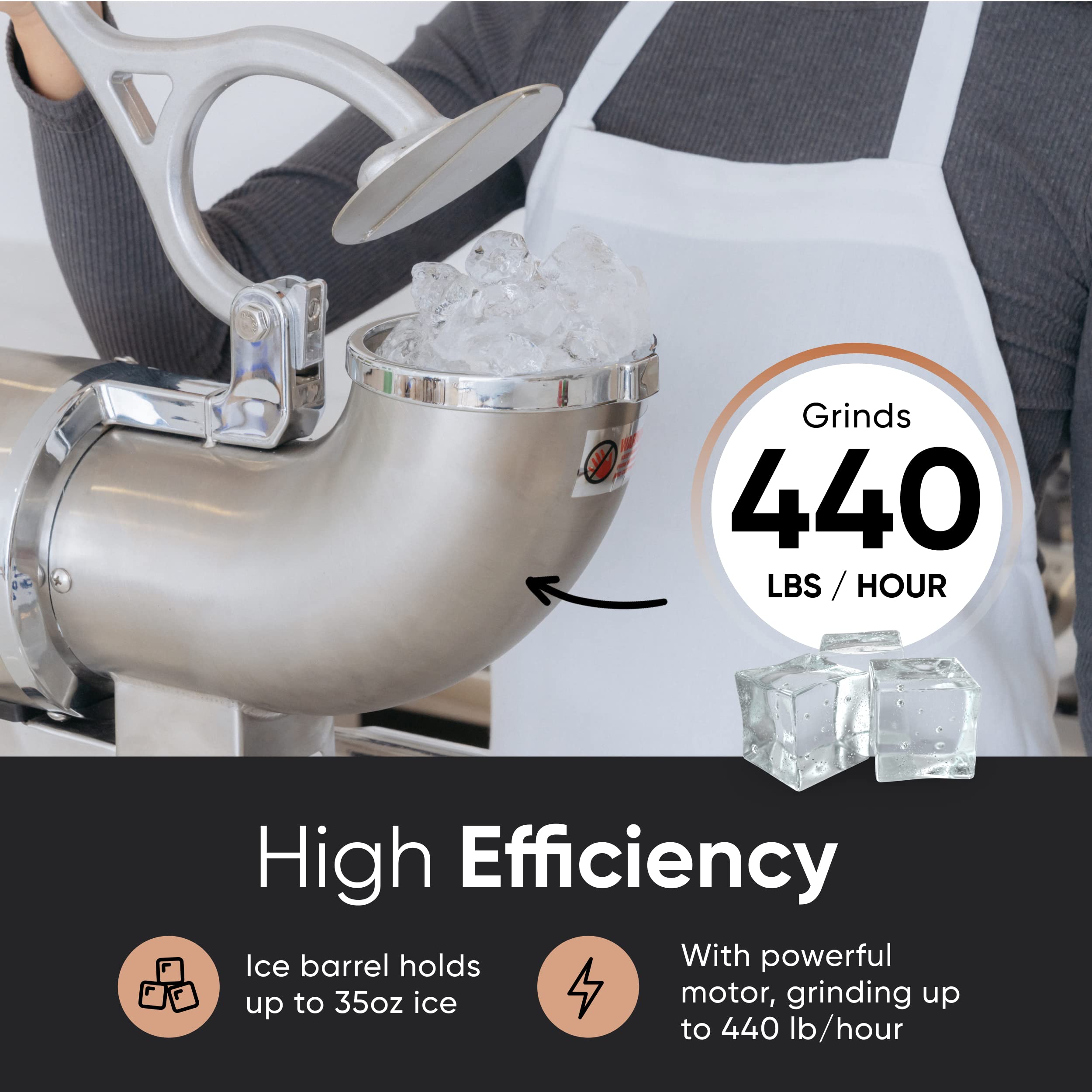 Ice Shaver, 440 lbs/h - Stainless Steel - Commercial, ETL NSF