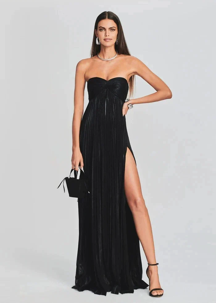 Robe de soirée chic argentée sans bretelles