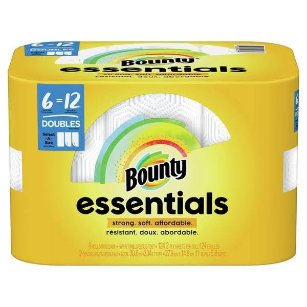 Bounty Essentials Select-A-Size Paper Towels, 6 Double Rolls, White, 108 Sheets per Roll