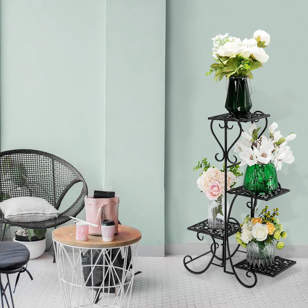 Ktaxon 4-Tier Plant Stand Flower Pattern Square Plate Garden Display Holder Home & Garden,Black