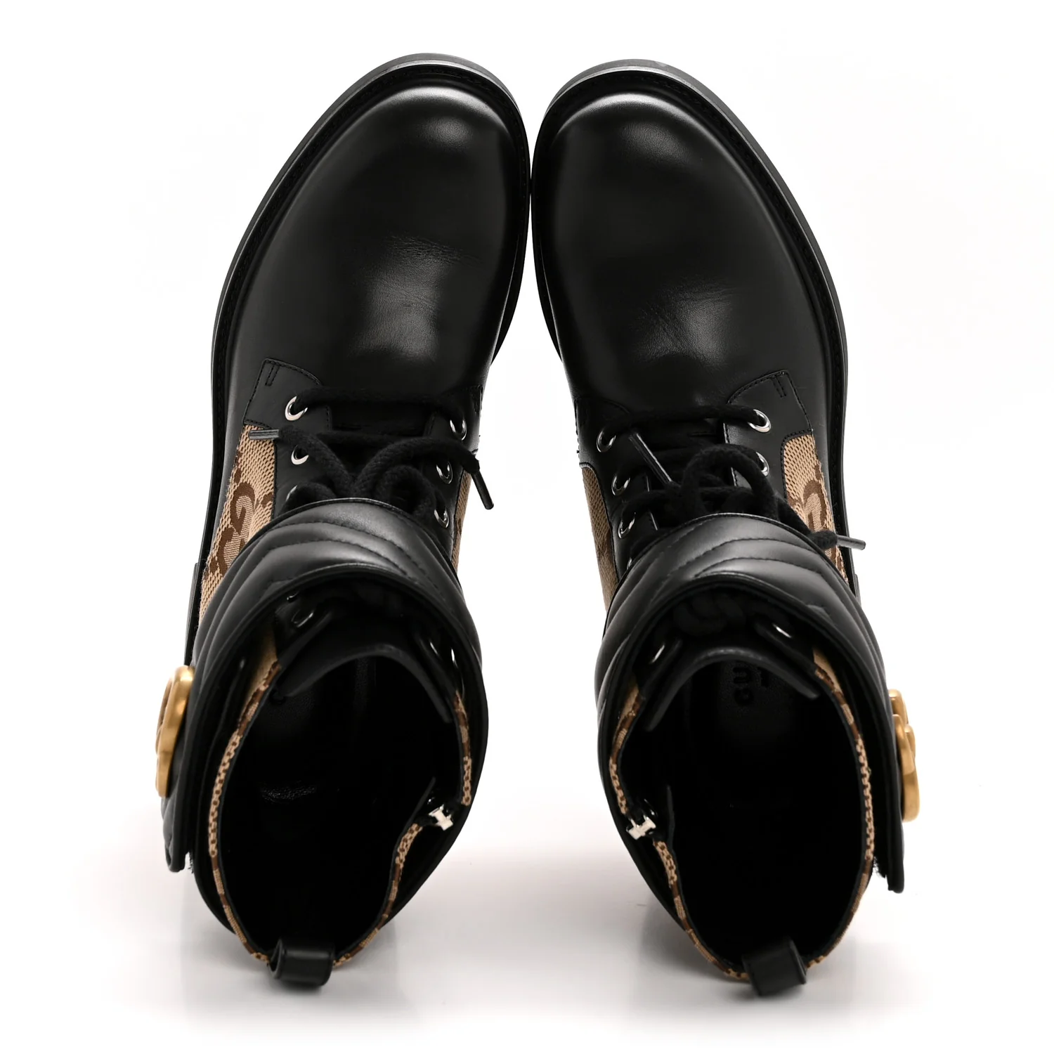 Flores Calfskin Monogram Maxi GG Nappa Matelasse Double G 40mm Ankle Boots 36.5 Black Camel Ebony