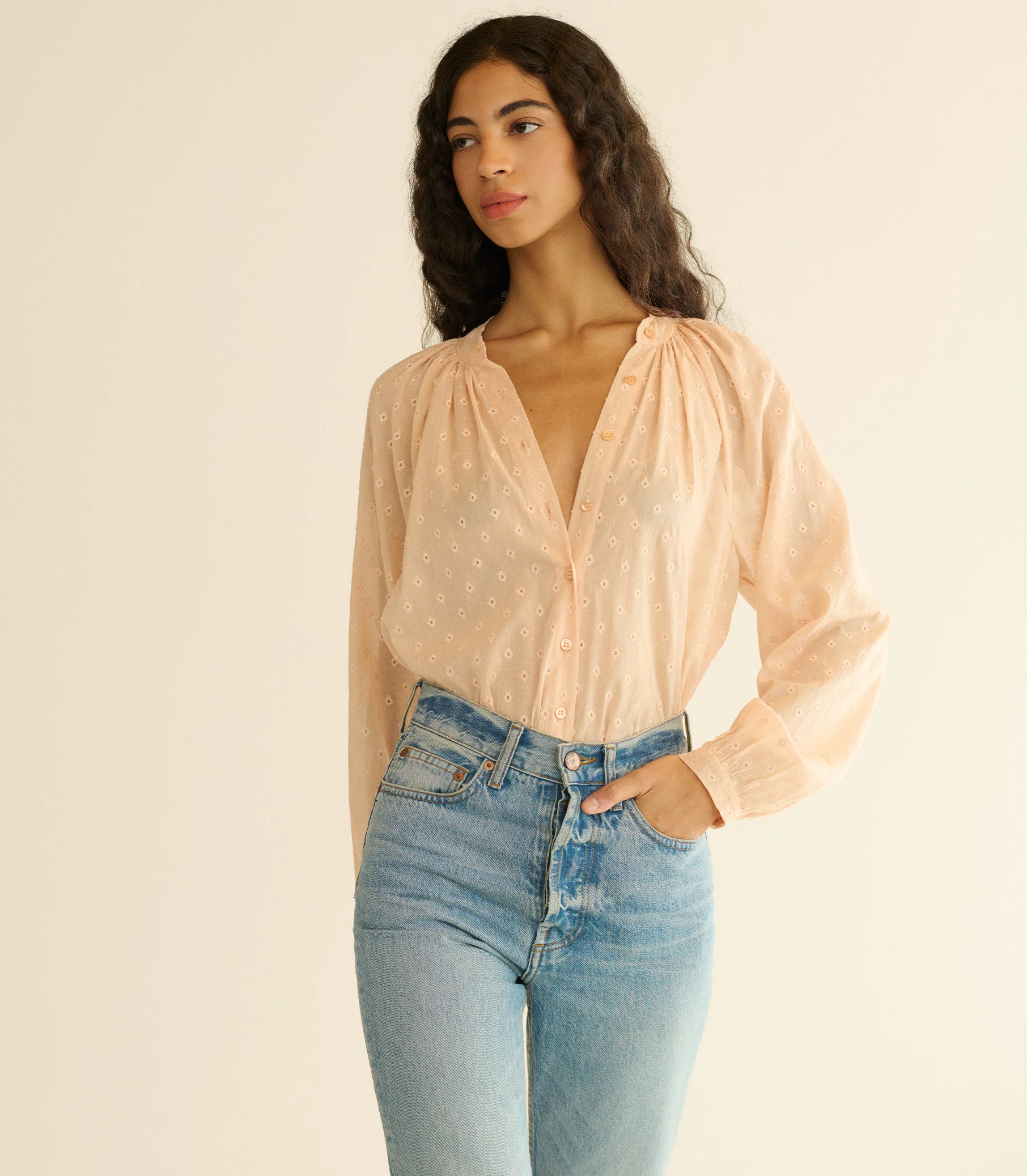 JULIENNE TOP -- PEACH SORBET MARSEILLE EMBROIDERY