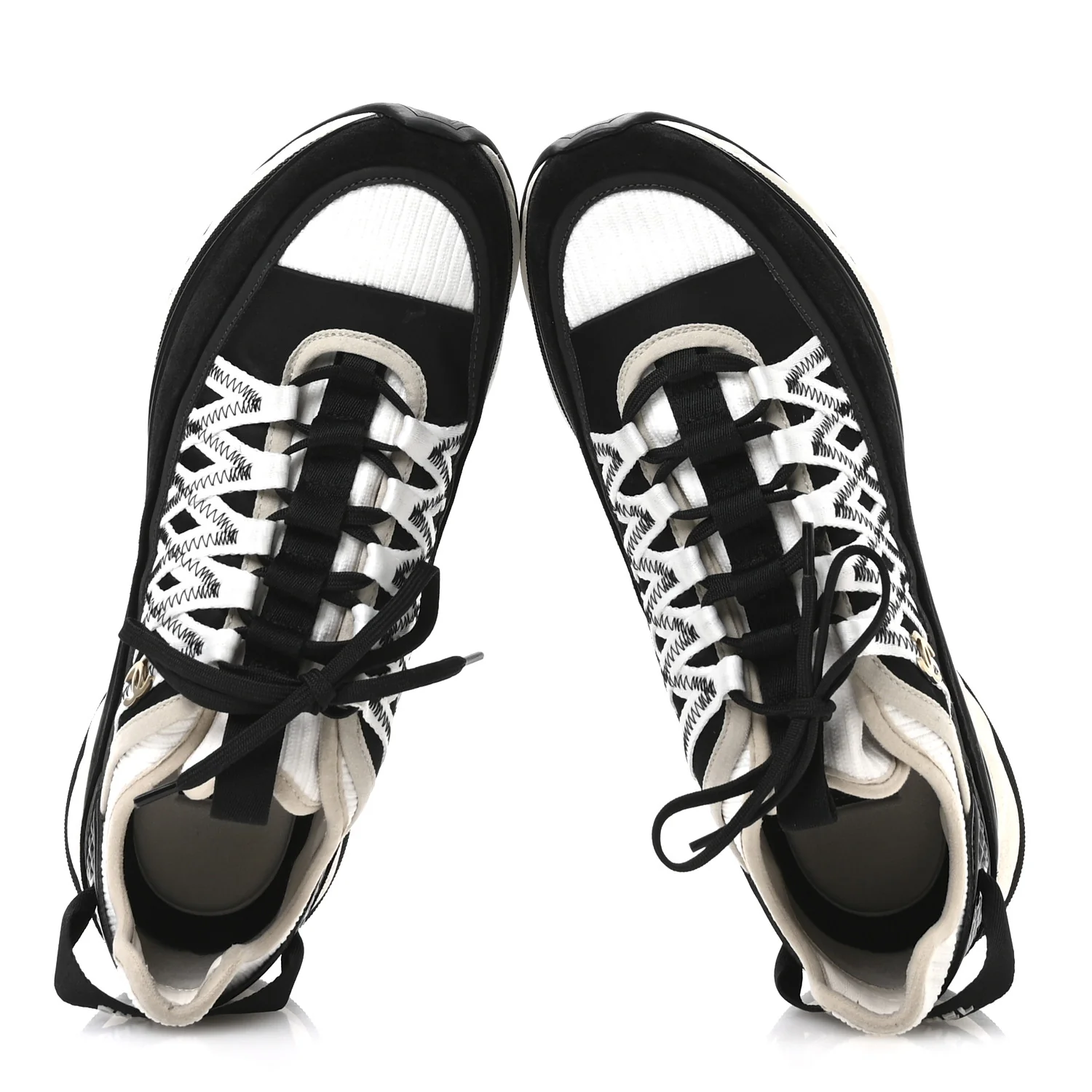 Fabric Suede Calfskin Sneakers 41 Black Beige White