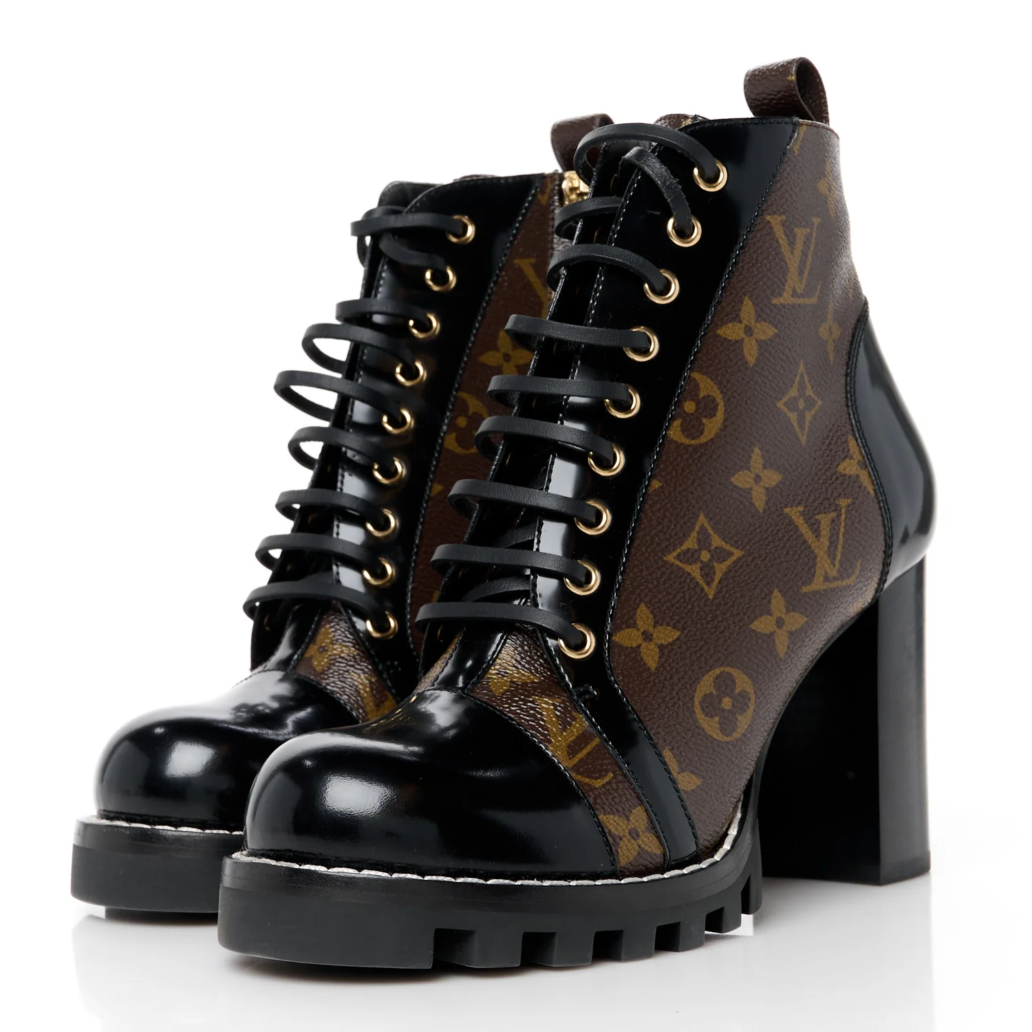 Patent Calfskin Monogram Star Trail Ankle Boots 40 Black