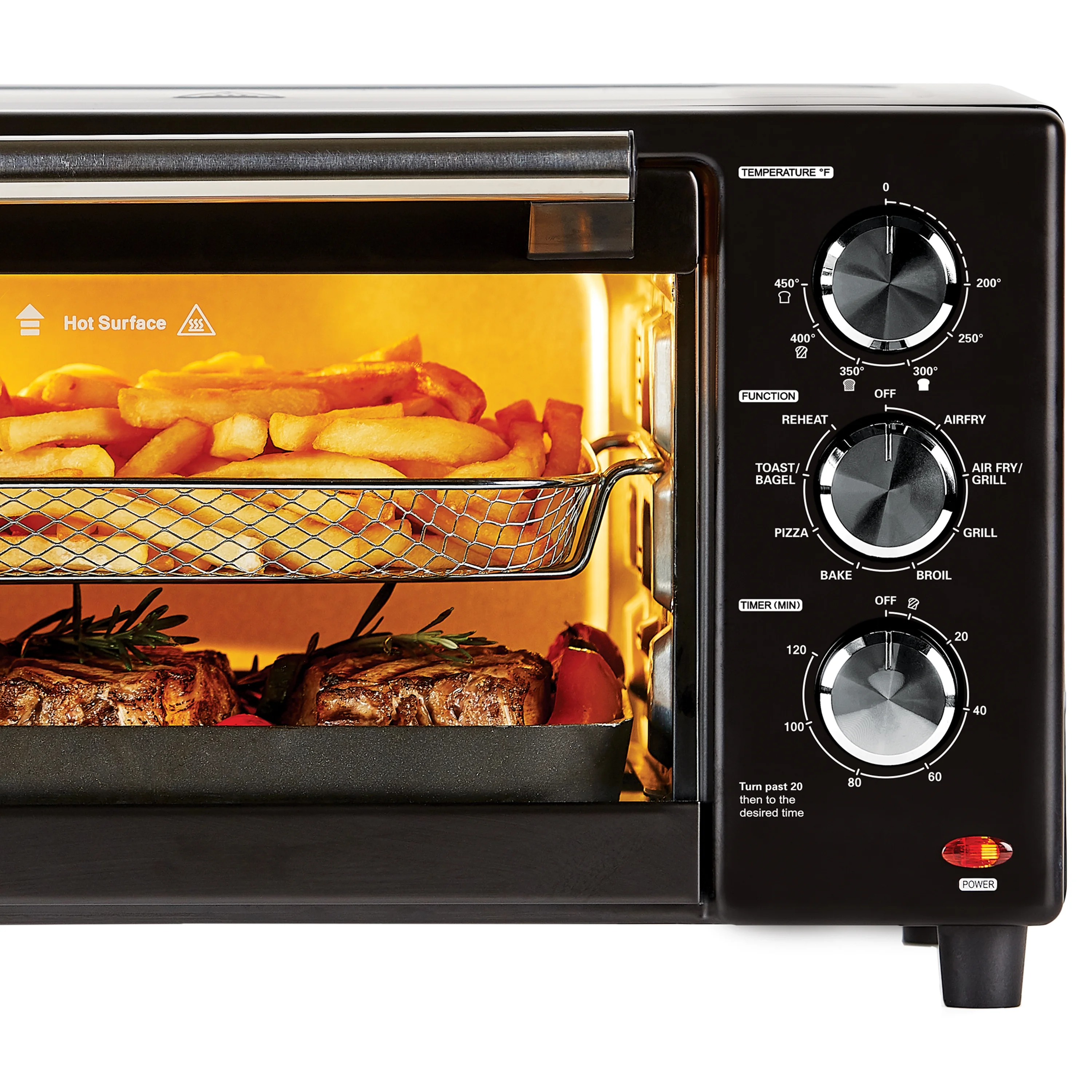 Powerxl Air Fryer Grill Plus Toaster Oven with Air Fry, 8 Functions, Black, 1500 W