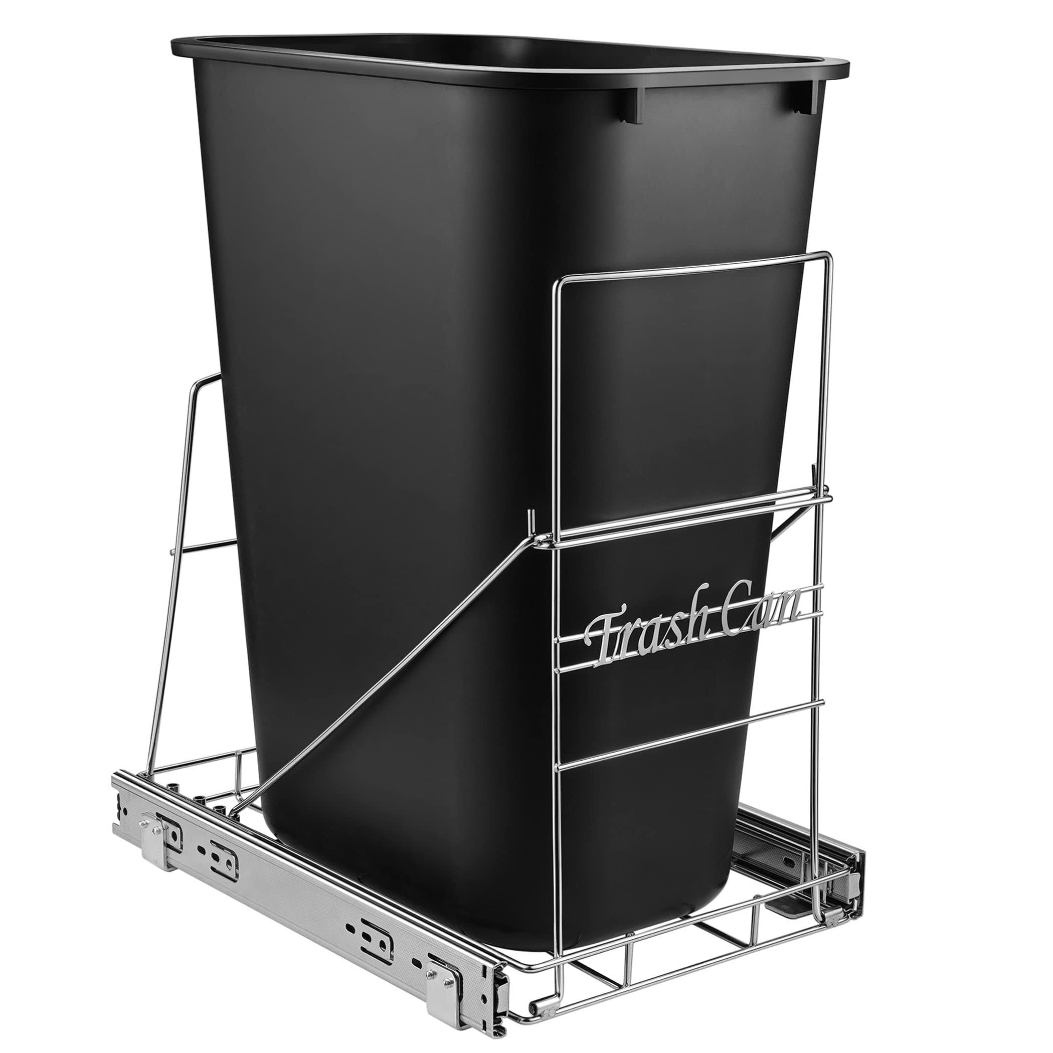 TERMATH Pull Out Trash Can Under Cabinet, Kitchen Adjustable Sliding Waste Bin Shelf, Roll Out Garbage Can Holder Frame, Trash Can Not Included