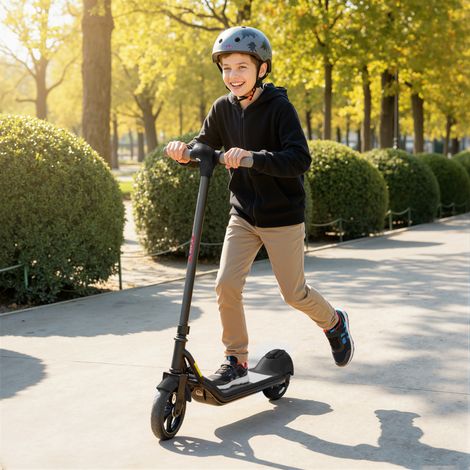 Trottinette électrique enfants 6-14 ans, écran LED, lumières RGB, pneus 6,5'', vitesse 10 km/h, démarrage au kick, noir — vue 3