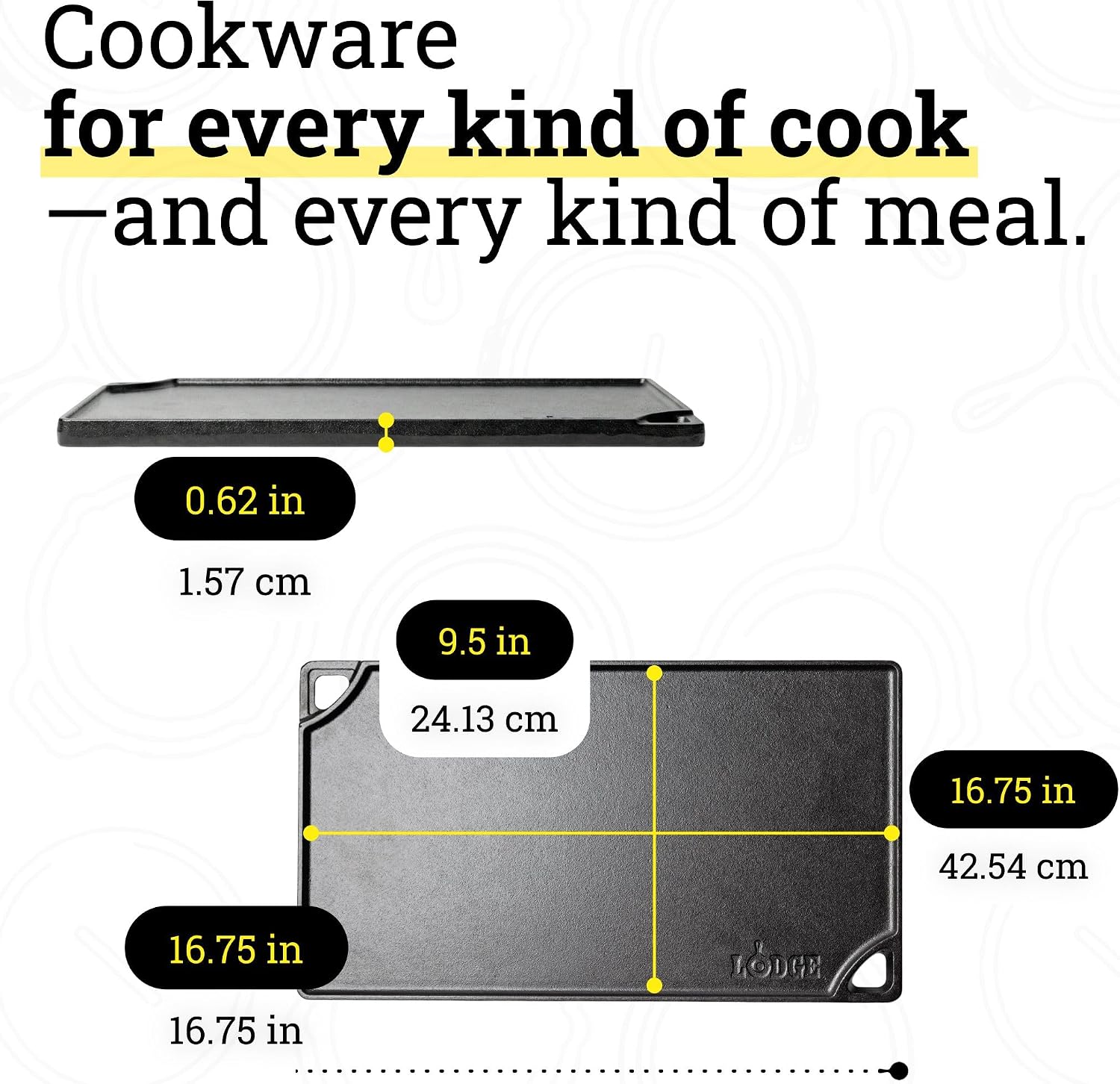 Lodge Reversible Cast Iron Grill/Griddle Pan, 16.75 x 9.5 Inches
