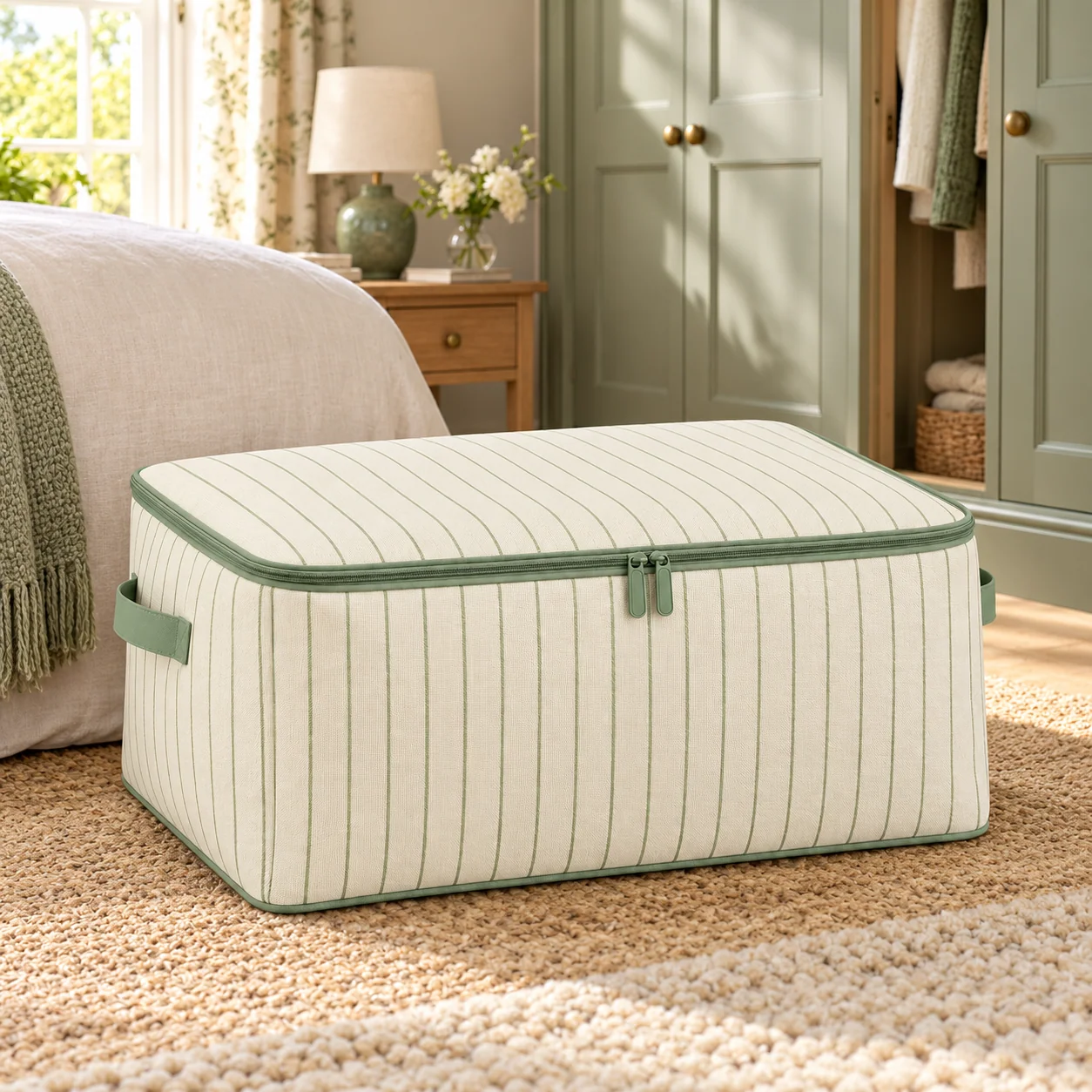 Sage Stripe Seasonal Clothes Storage Bag, Wide