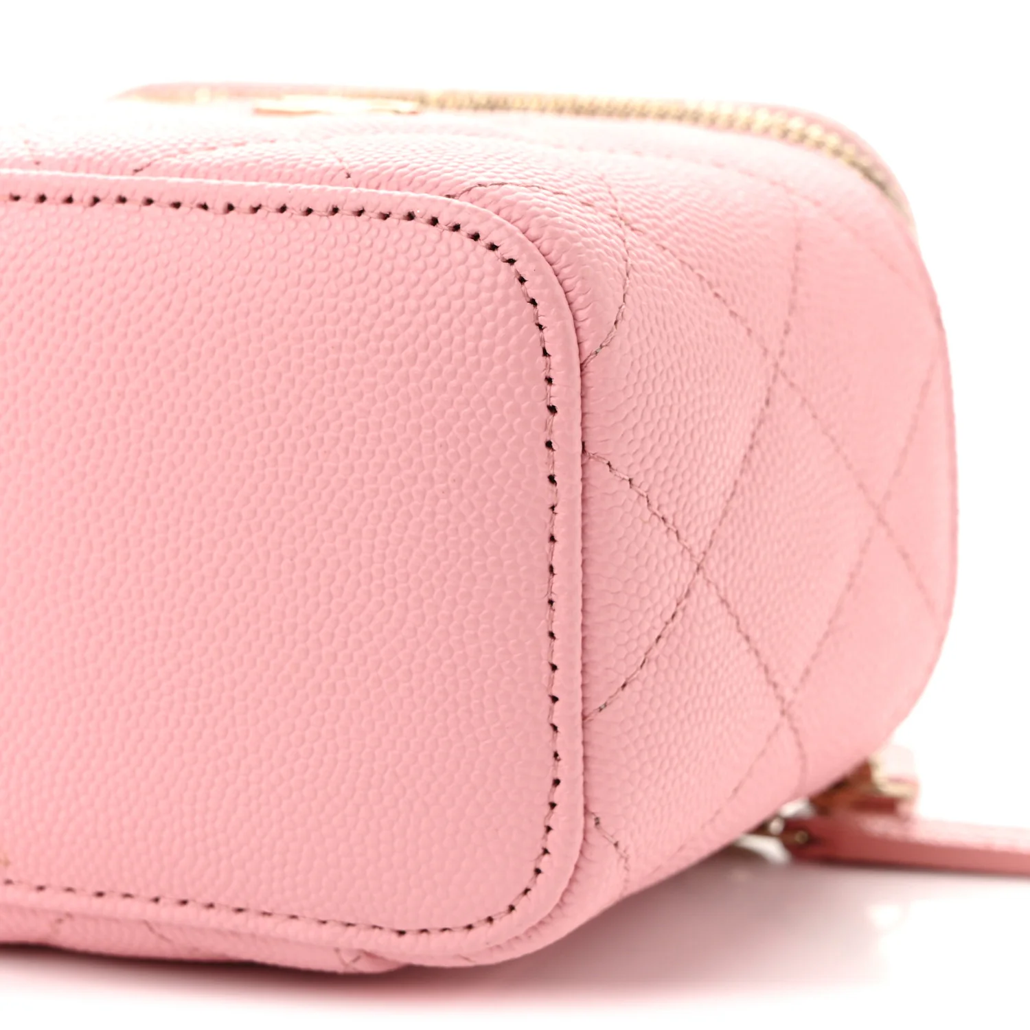 Caviar Quilted Mini Vanity Case With Chain Pink