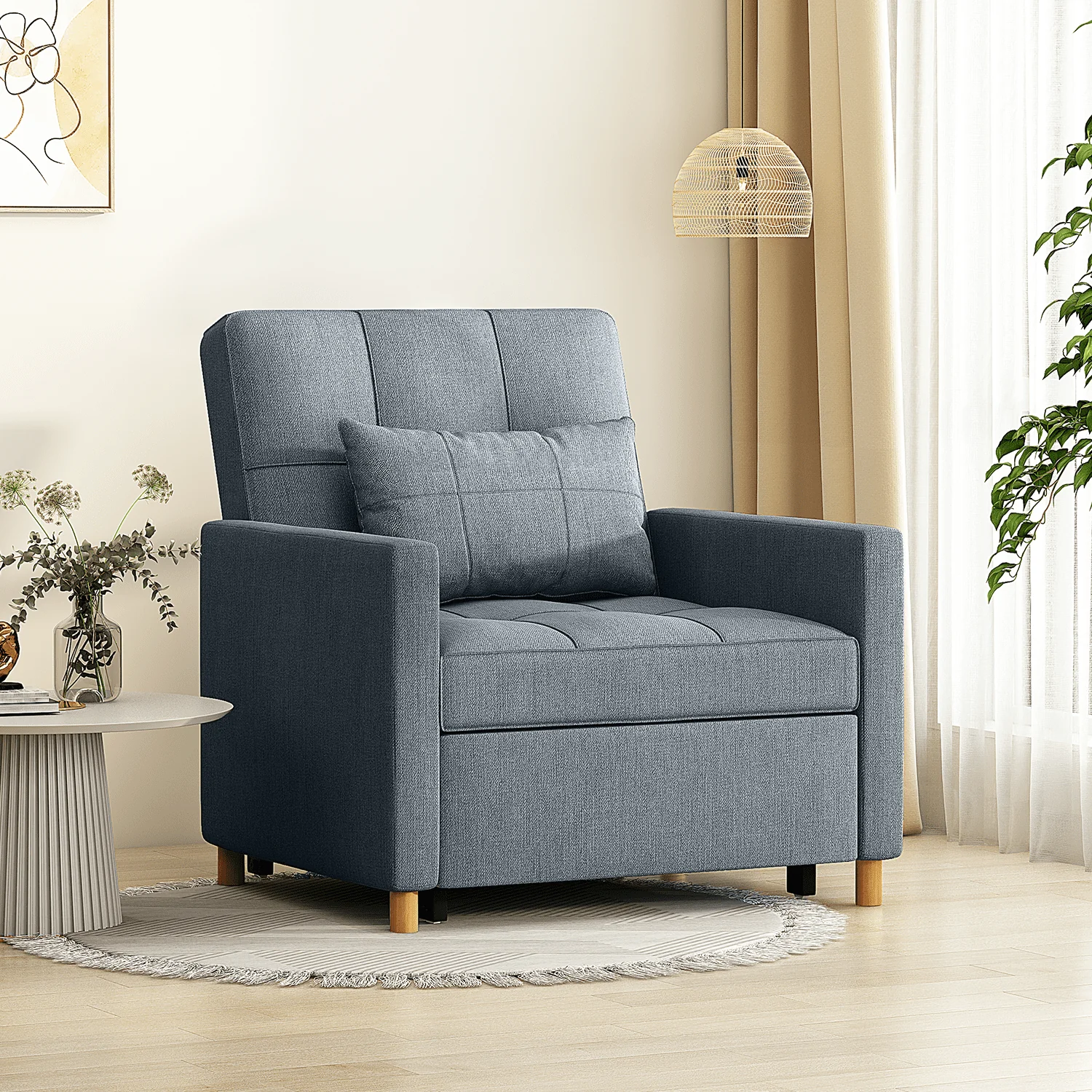YODOLLA Sleeper Sofa Chair 3 in 1 Sleeper Chairs for Adults Pull Out Chair Bed Sleeper with Extra Pillow and Convertible Backrest Multi Functional Fold Out Chair Bed for Small Space (Dark Grey)