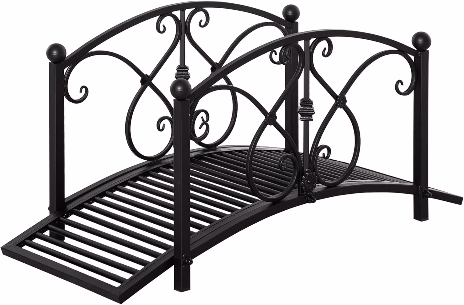 XgoodX 3.3FT Metal Garden Bridge with Decorative Scrollwork, Arched Footbridge with Safety Side Rails for Pond, Stream, Yard, Zen Garden, Outdoor Landscape D��cor��Black