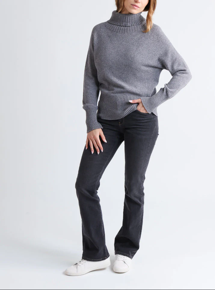 Pull femme col roulé cachemire gris