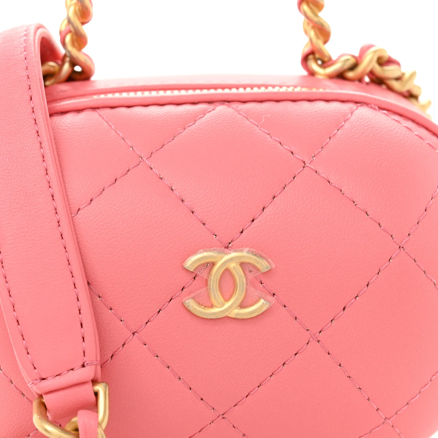 Lambskin Quilted CC Bubble Vanity Case With Chain Pink