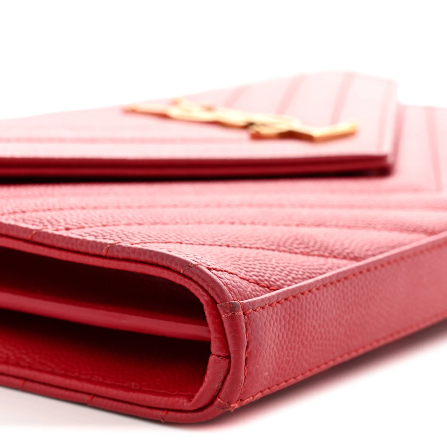 Grain De Poudre Matelasse Chevron Monogram Chain Wallet New Red