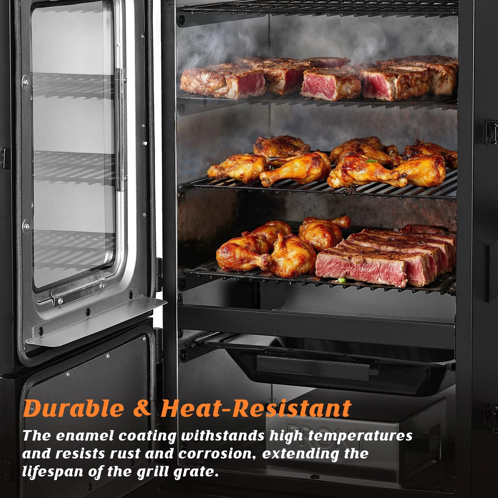 Vertical Electric Pellet Smoker Grill with Cover, 616 sq in Cooking Area, LED Temperature Control, Meat Probe, Outdoor BBQ Smoker for Steak, Ribs, Fish Vegetables - Image 4