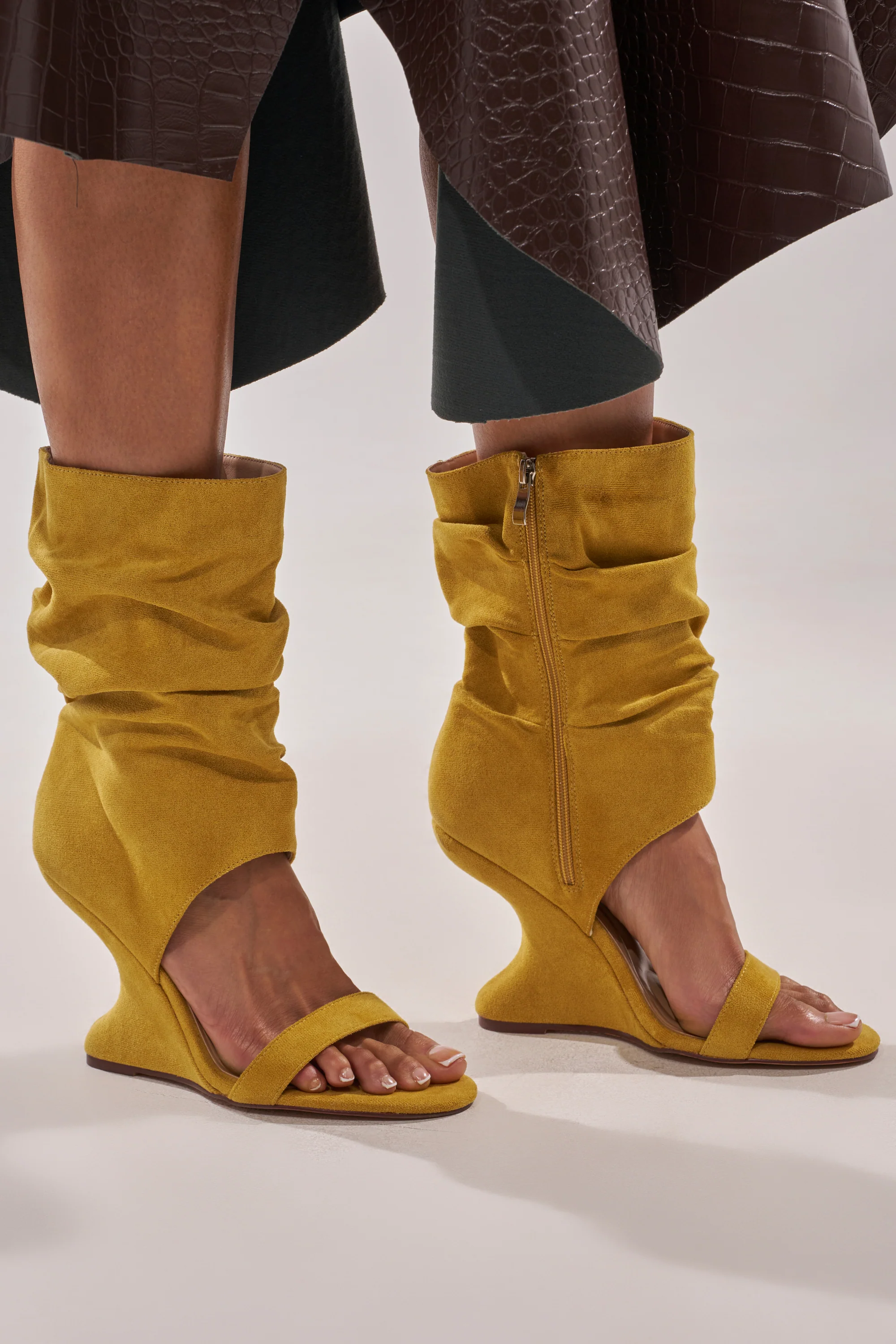 AZALEA WANG KYVELISA MUSTARD WEDGE OPEN TOE BOOTIE - Akira Store