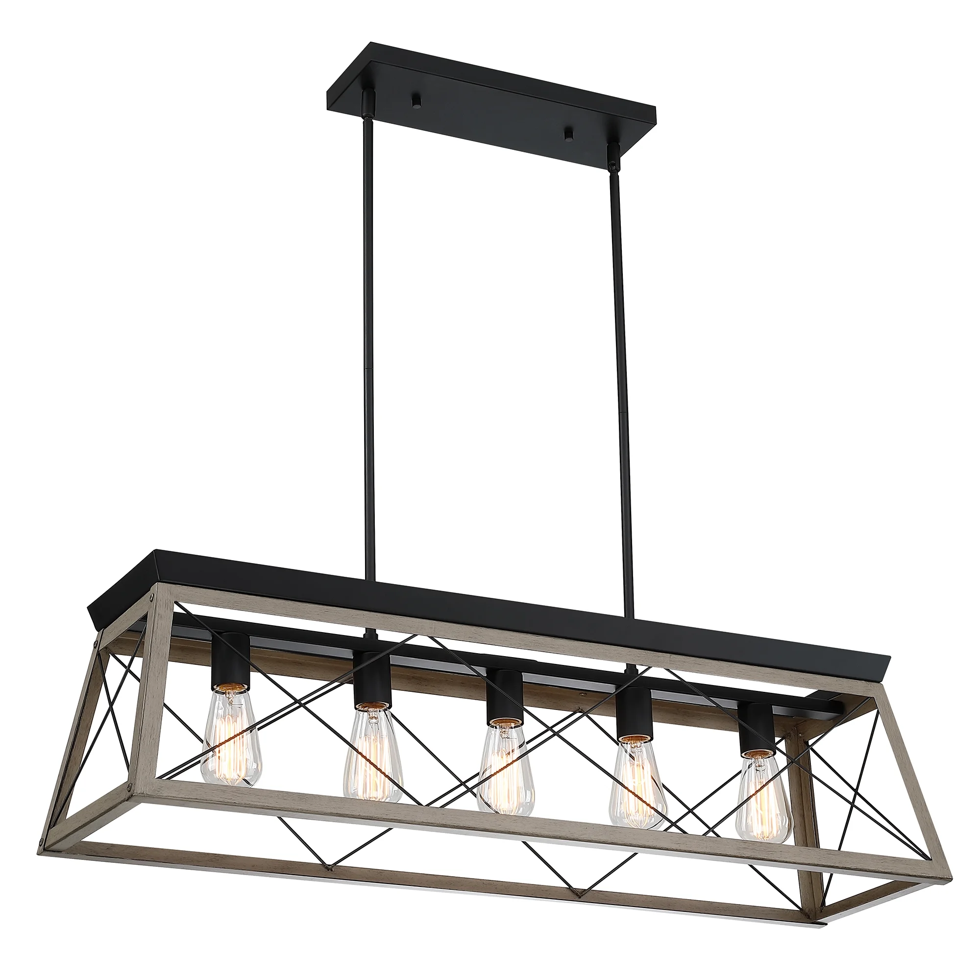 5-Light Farmhouse Matte Black Chandelier Industrial Pendant Lighting for Kitchen Island for Dining Room, Living Room