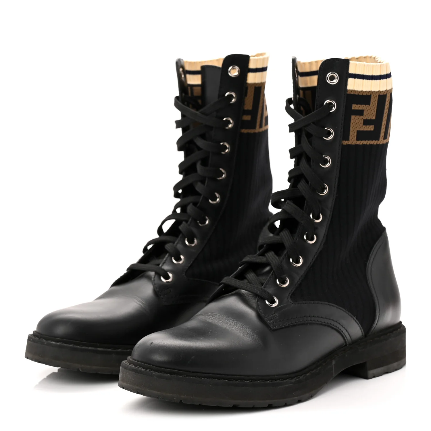 Calfskin Stretch Fabric Rockoko Biker Boots 38 Tobacco Black Marino