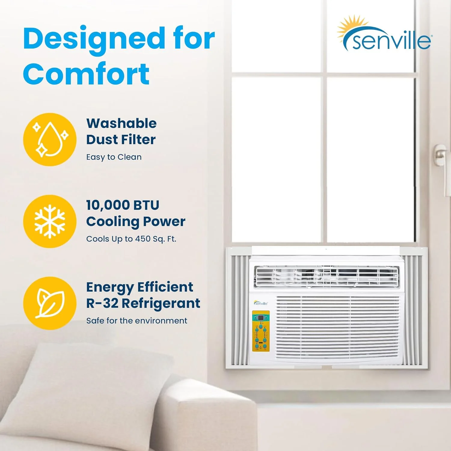 10,000 BTU Window Air Conditioner, Cools up to 450 sq ft , Easy to Use, Washable Filter Image 5