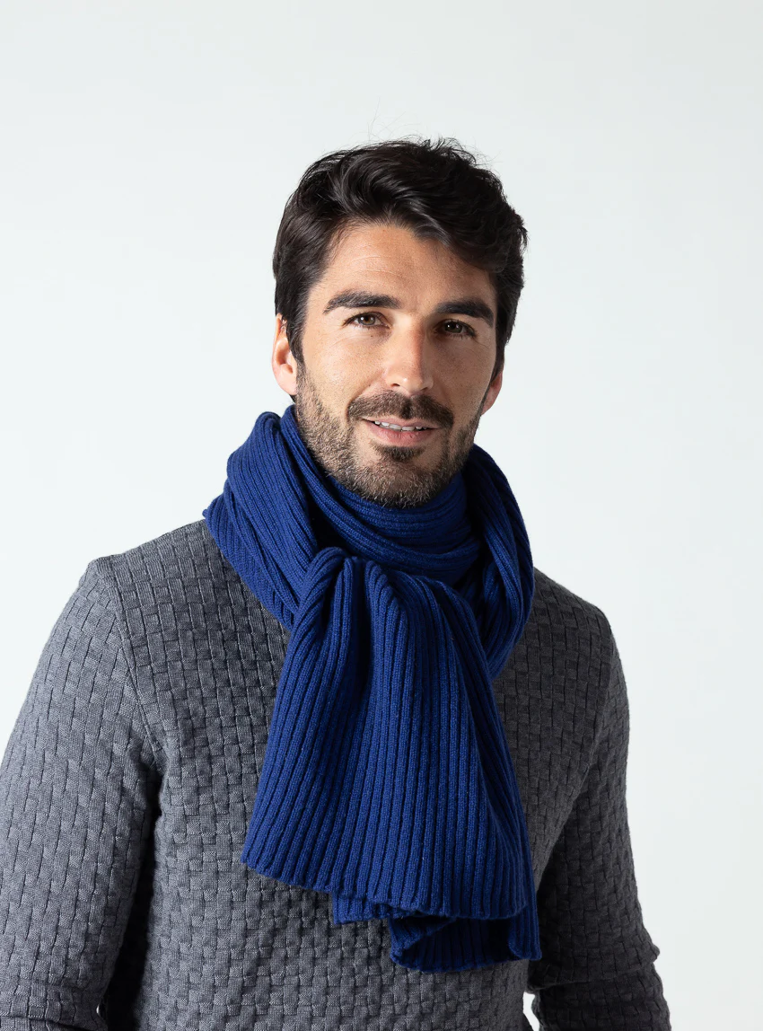 Écharpe homme cachemire et laine bleu
