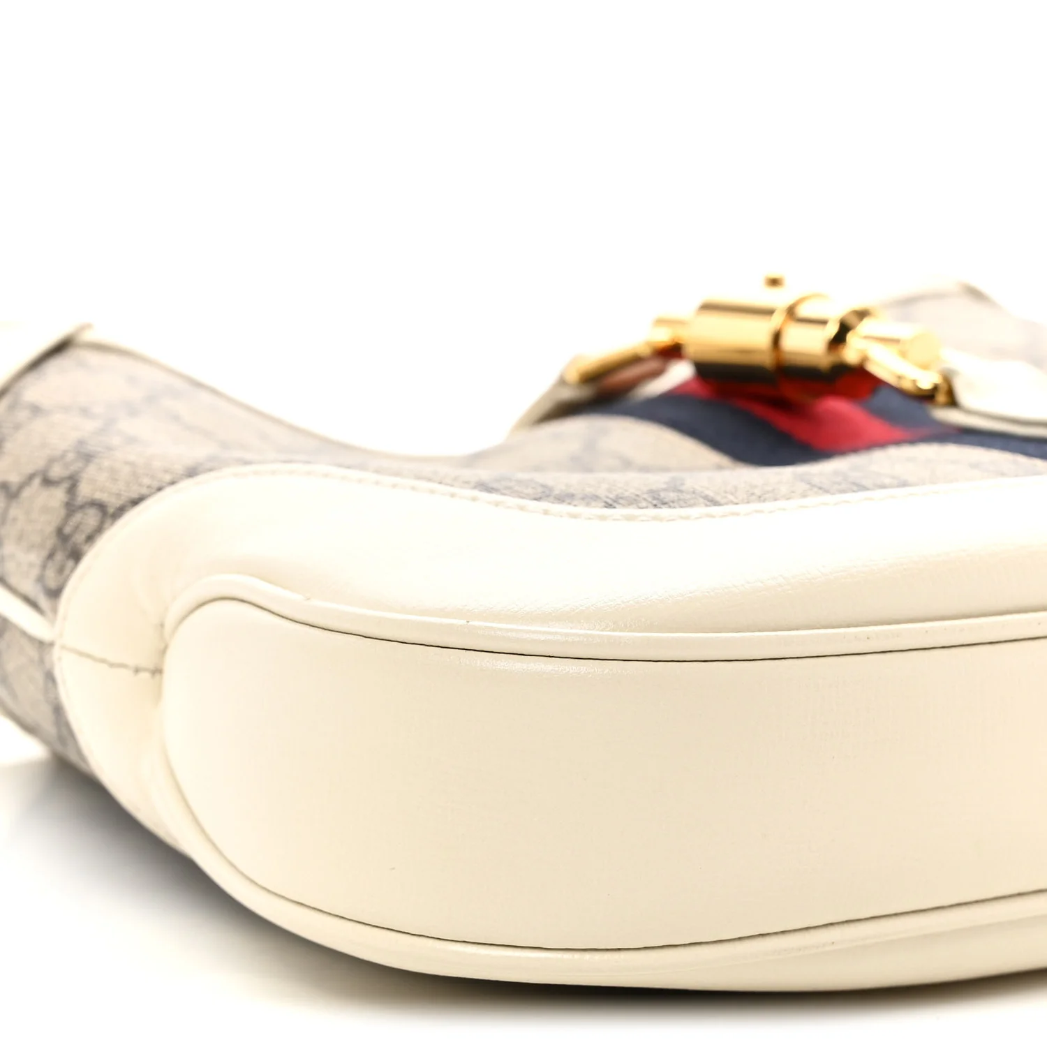 GG Supreme Monogram Azalea Calfskin Web Small Jackie 1961 Hobo Beige Ebony Mystic White
