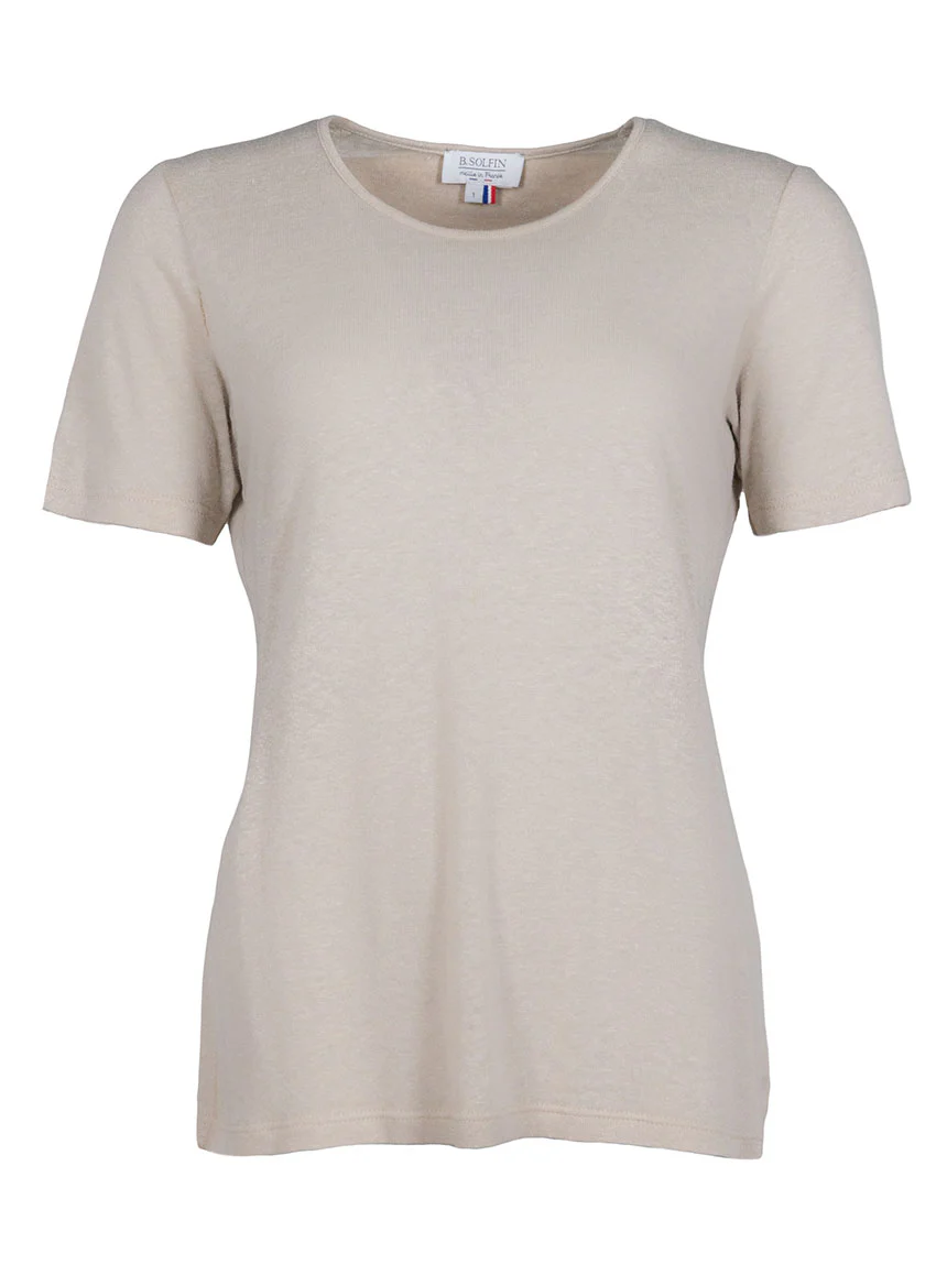 Tee-shirt femme en lin beige lin