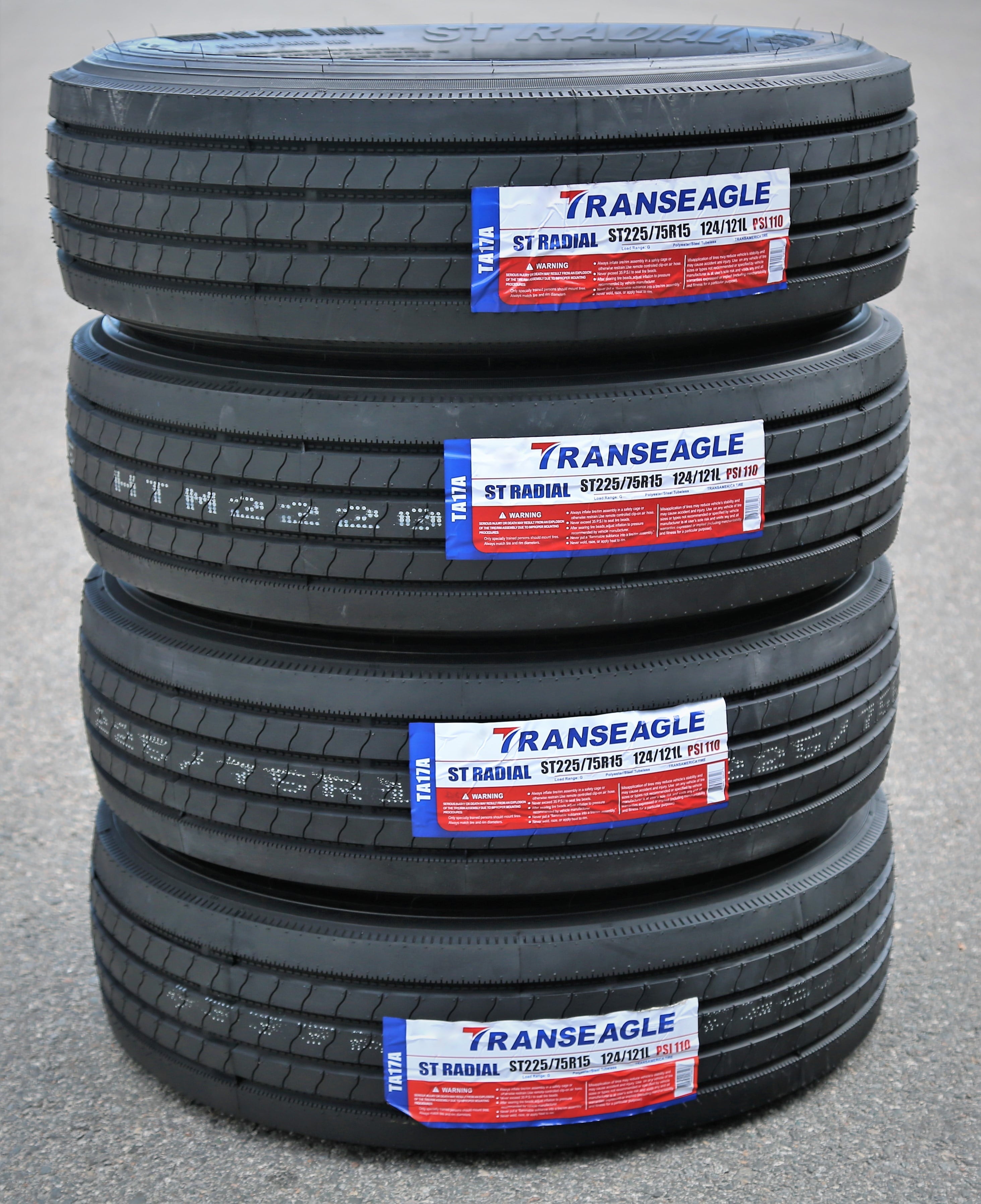 Ensemble de 4 (QUATRE) pneus de remorque Transeagle All Steel ST Radial ST 225/75R15 indice de charge G (14 plis)