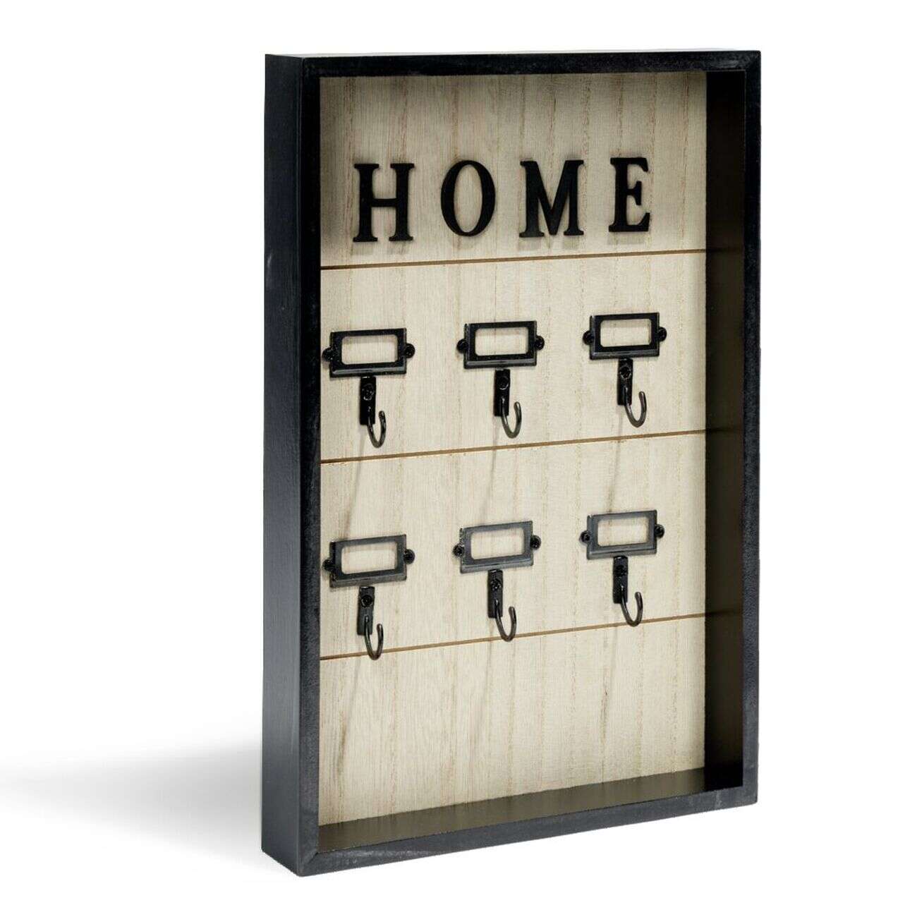 Boîte à clefs MDF et métal beige et noir 30x20x3cm