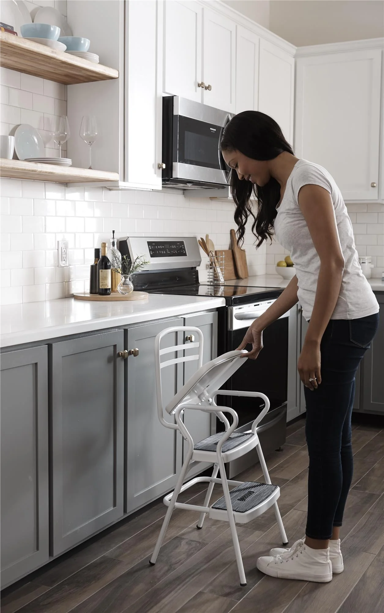COSCO Stylaire Retro Chair + Step Stool with Flip - up Seat (White, One Pack)