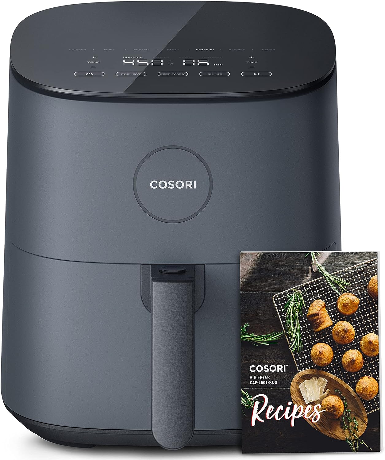 Friteuse à air COSORI Pro LE 5 L, pour des repas rapides et faciles, jusqu'à 230 °C, fonctionnement silencieux, 85 % d'huile en moins, plus de 130 recettes exclusives, 9 fonctions personnalisables en 1, compacte, compatible lave-vaisselle, grise