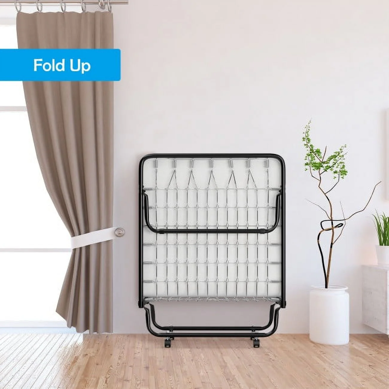 75" x 31" x 13" Folding Bed with Mattress, Rollaway Bed Metal Frame on Wheels, Portable Foldable Guest Bed for Adults, Cot Size Fold up Bed with Memory Foam Mattress - Image 6