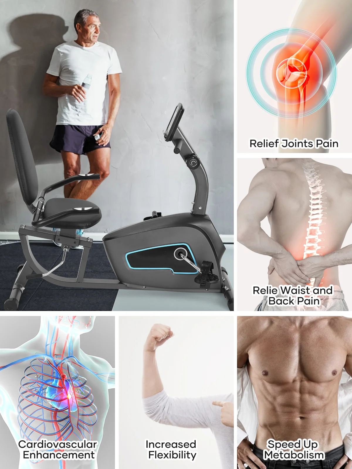 Maxkare Exercise Bike Indoor Recumbent Exercise Bike Stationary with Adjustable Seat and 8 Resistance Level Seat Height Adjustment