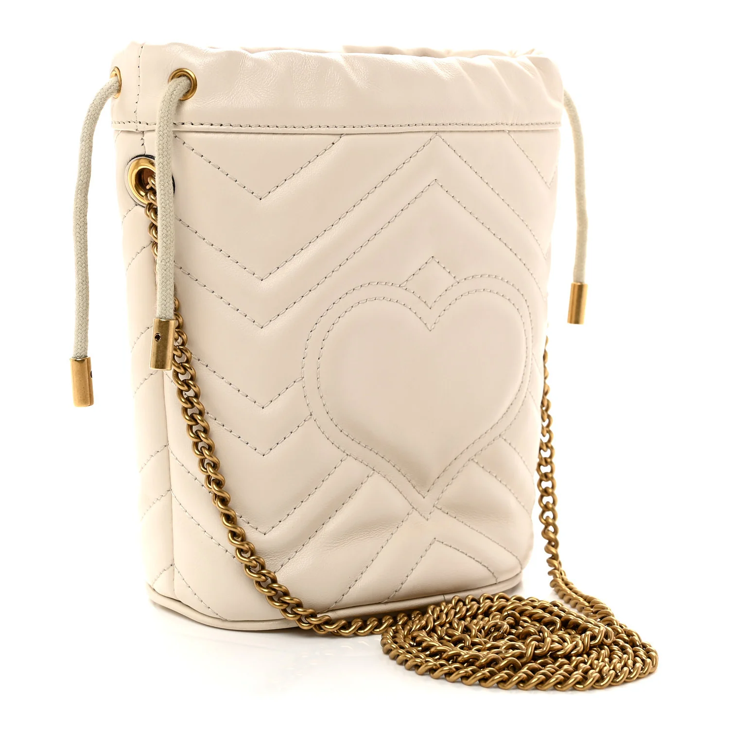 Calfskin Matelasse Mini GG Marmont 2.0 Bucket Bag White