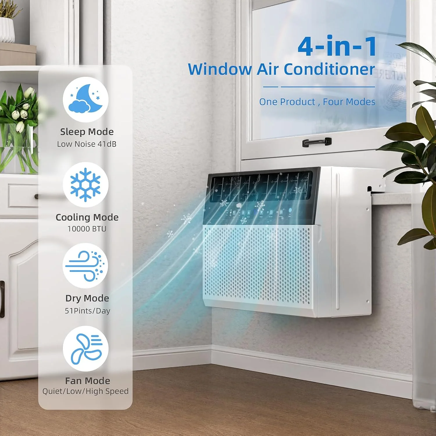 Climatiseur de fenêtre Antarctic Star 12 000 BTU en forme de U, refroidit jusqu'à 550 pi² avec 6 modes, minuterie 24 h, climatiseur de fenêtre ultra silencieux
