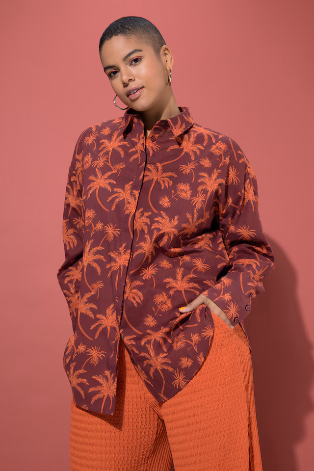 Palm Tree Print Button-Down Blouse
