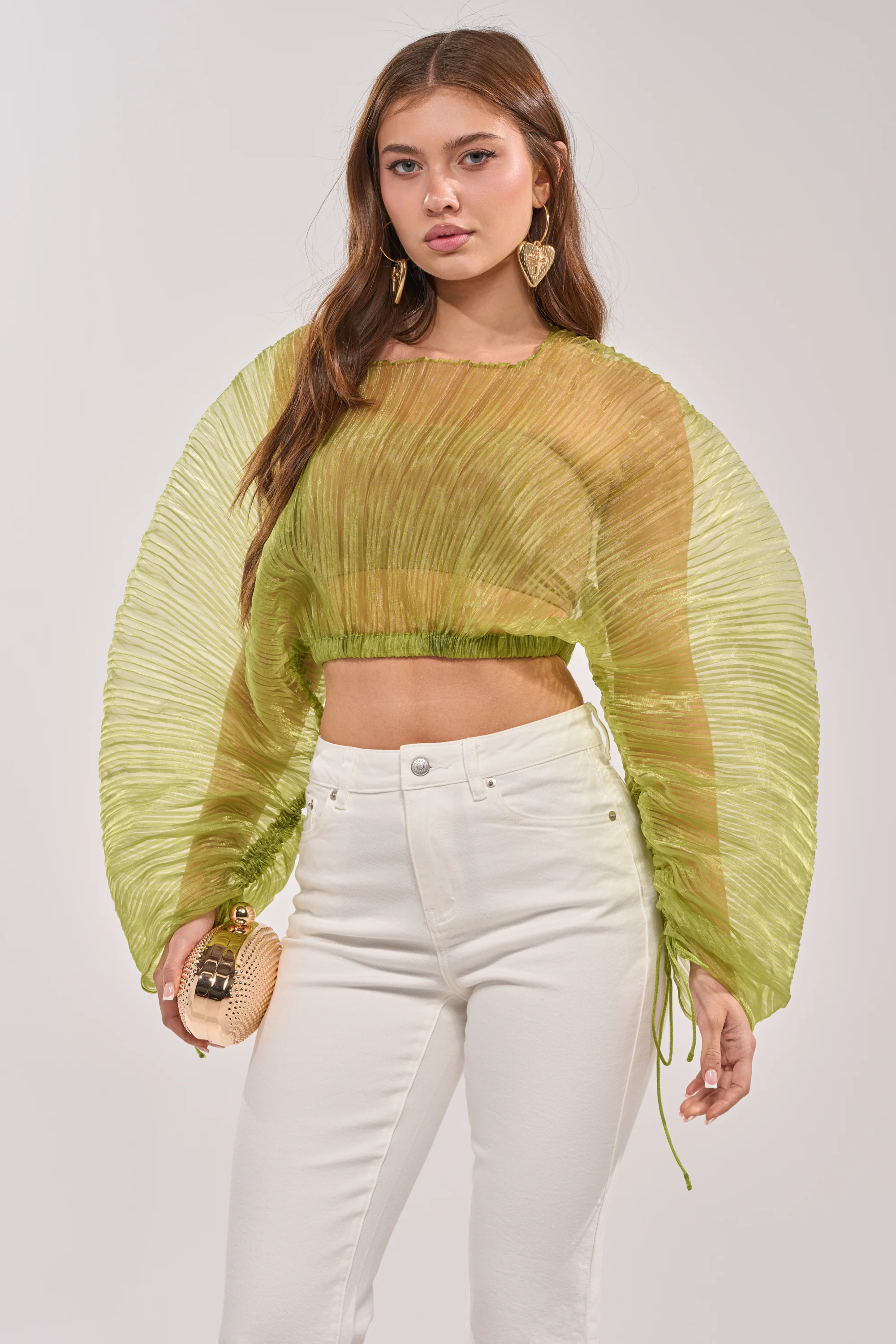BEYOND PRETTY PLEATED COCOON BLOUSE IN GREEN - Akira Store