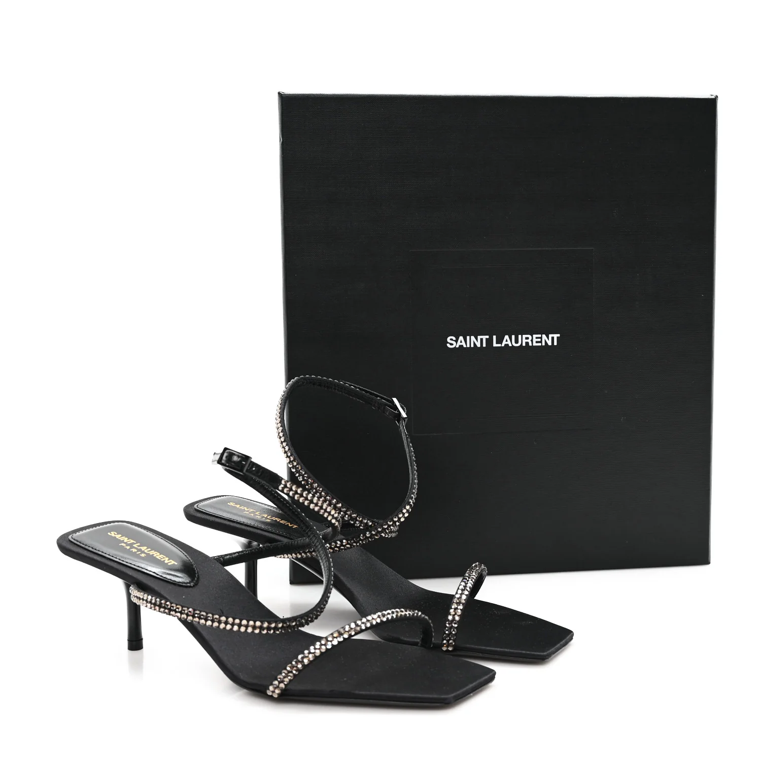 Crepe Satin Baliqua 55 Vett Ankle Strap Sandals 36.5 Black