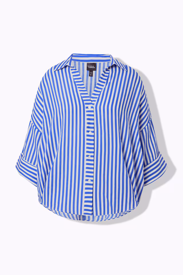 Mixed Stripe 3/4 Sleeve Button Down Blouse