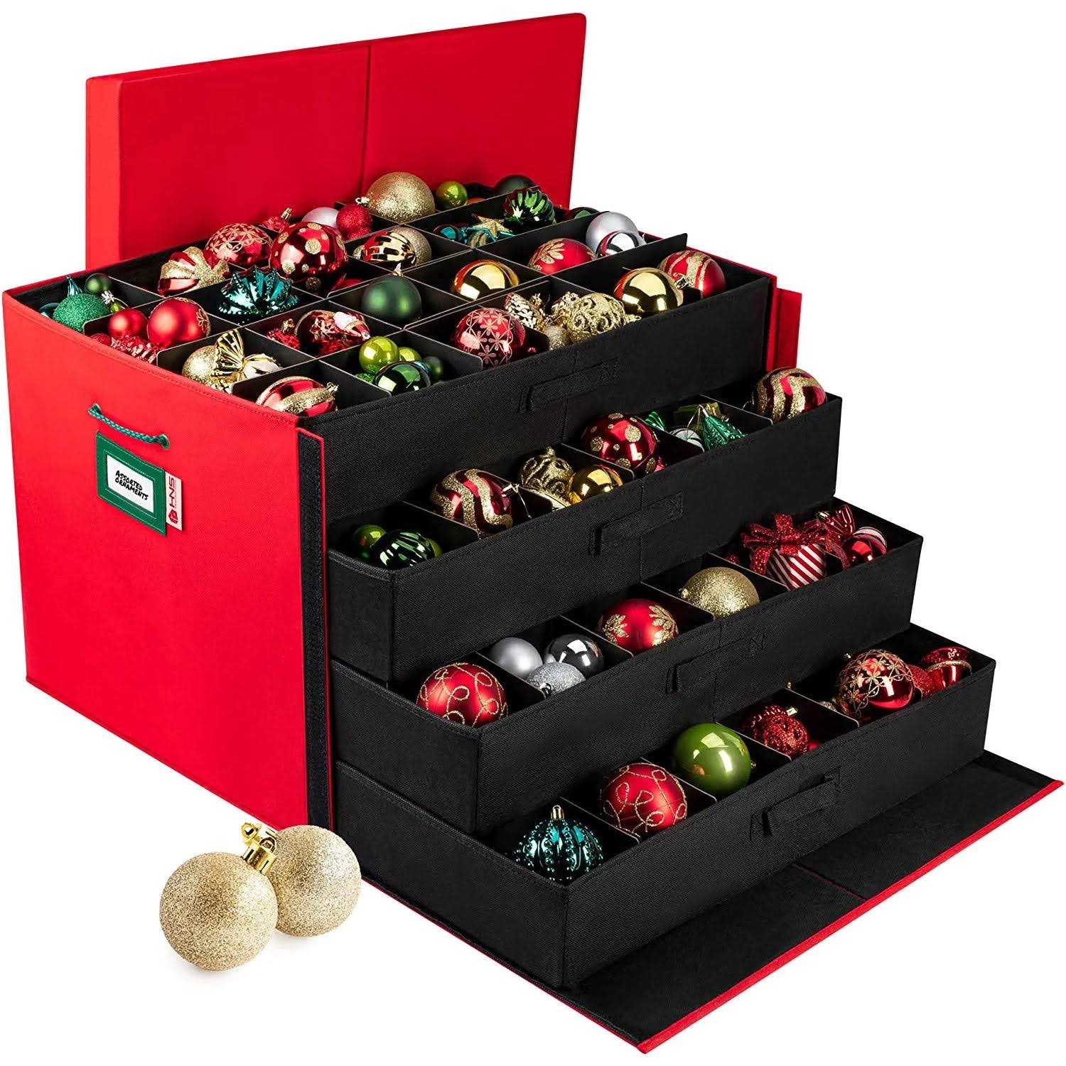 HOLDN Storage Christmas Ornament Storage Container Box with Dividers - Stores Up to 96 - 3 inch Ornaments - Large Christmas Ball Storage Container