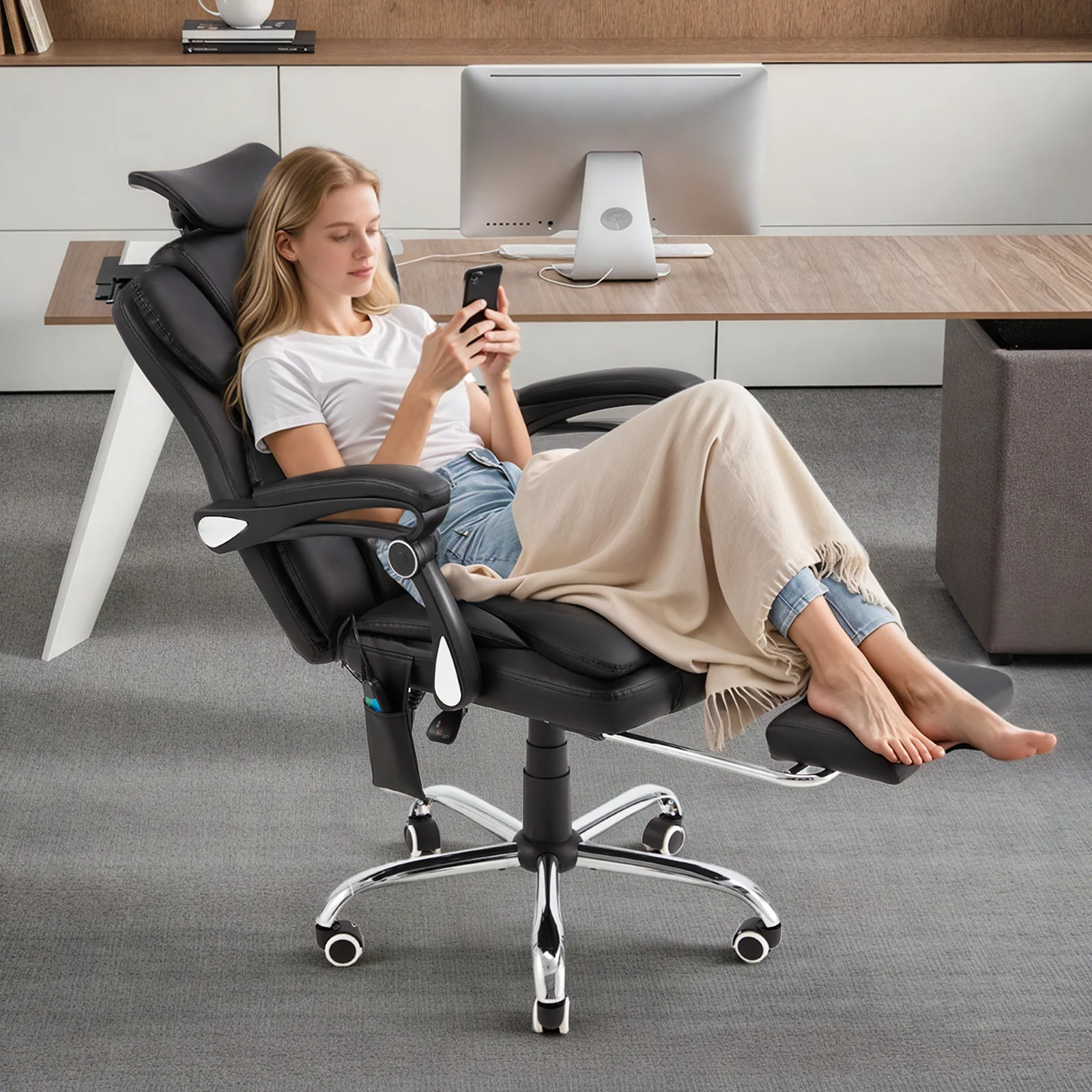 AECOJOY Office Chair with 7 Points Vibration Massage&Heat, Adjustable Ergonomic Recliner, Black