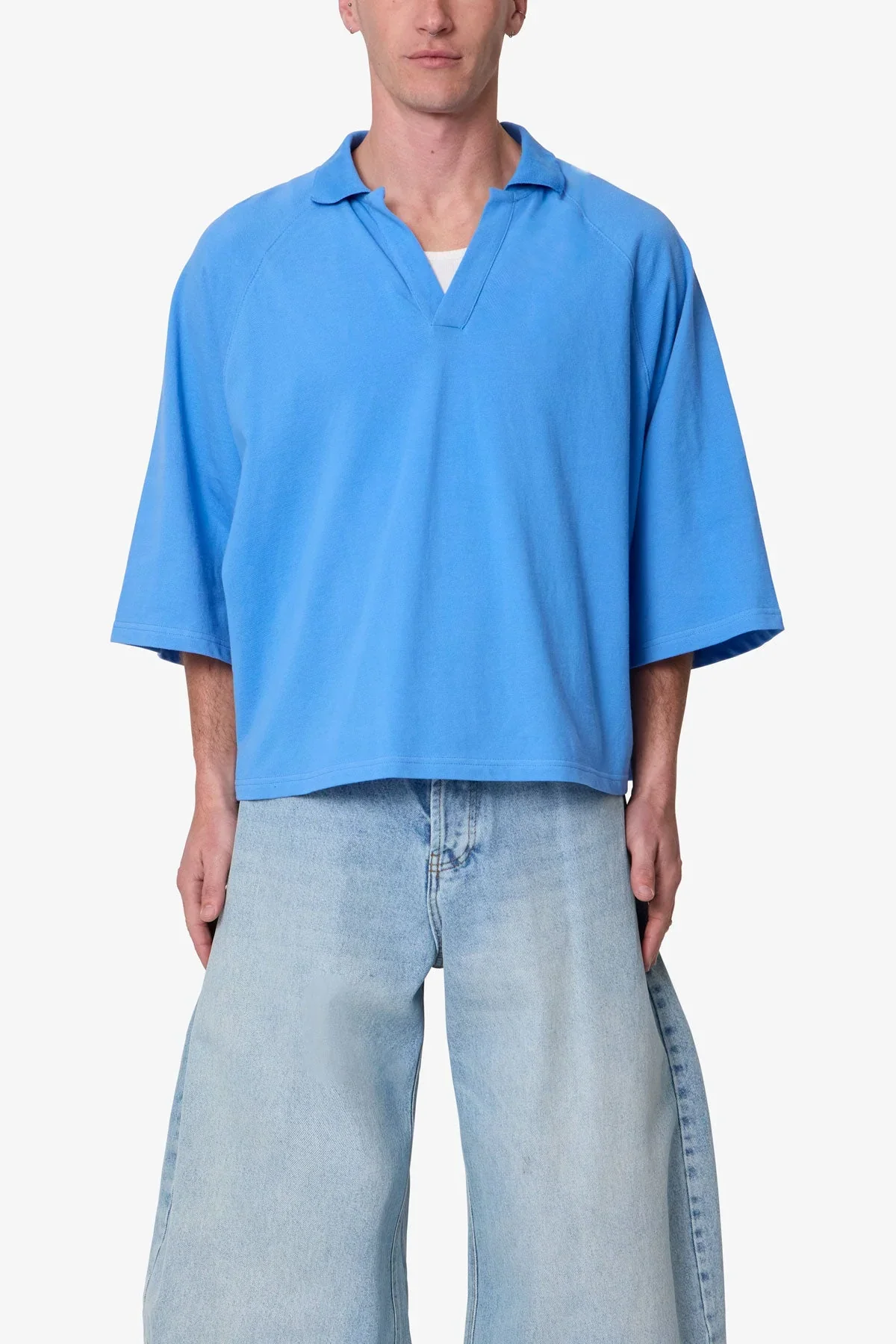 Wide Polo S/S Shirt - Light Blue
