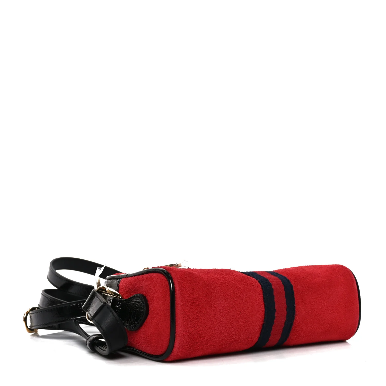 Suede Patent Web Mini Ophidia Shoulder Bag Hibiscus Red Black