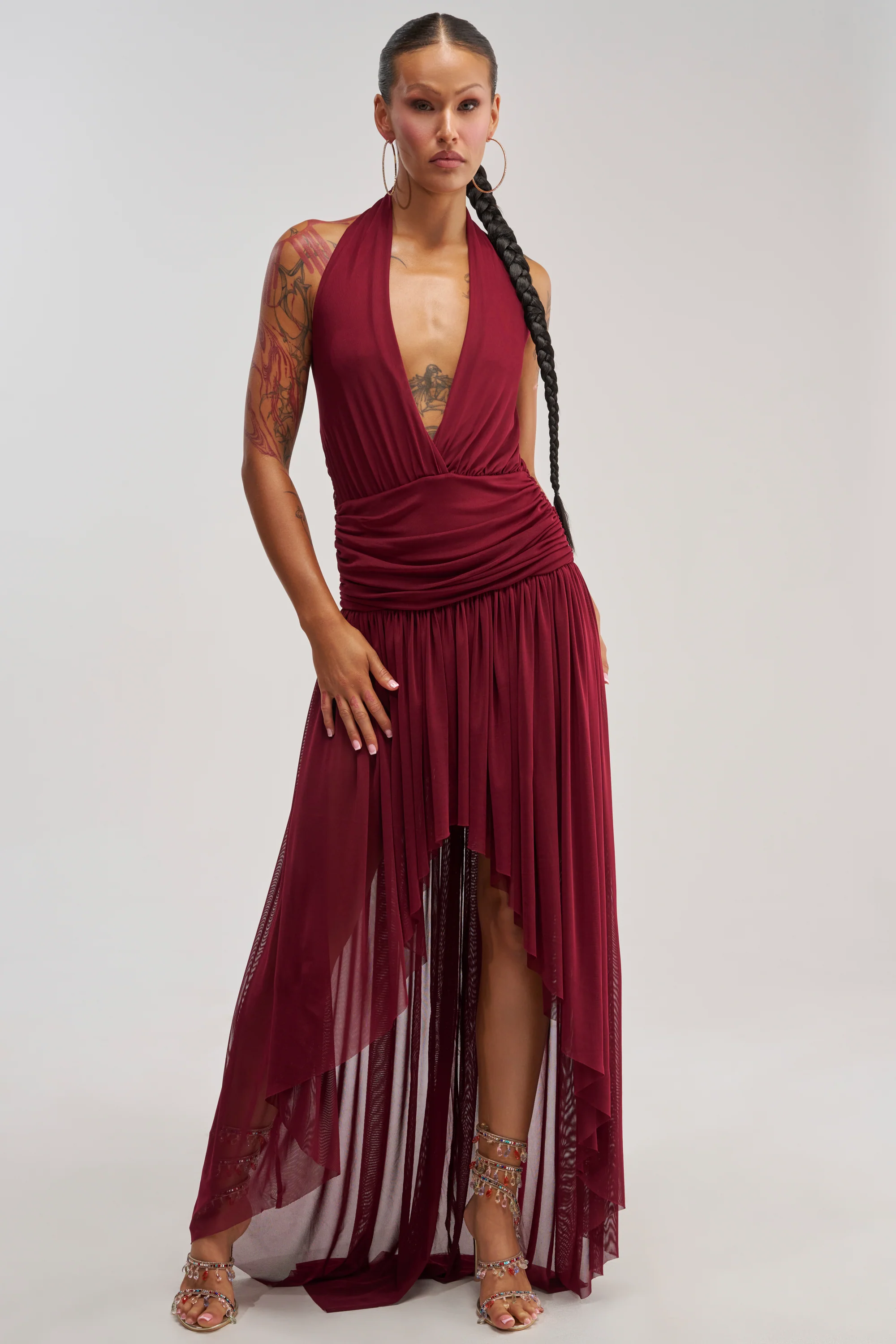 LIKE MY STYLE HIGH LOW MIDI DRESS IN BURGUNDY - Akira Store