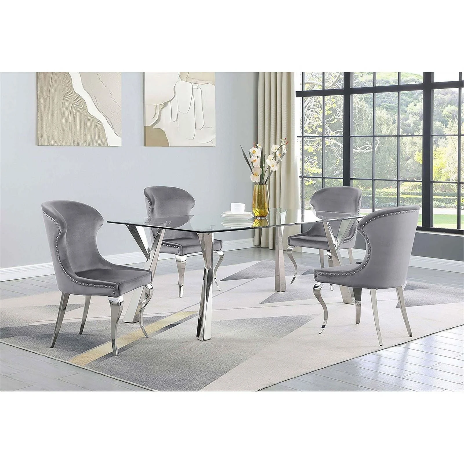 Alaia Rectangular Glass Top Dining Table Clear and Chrome