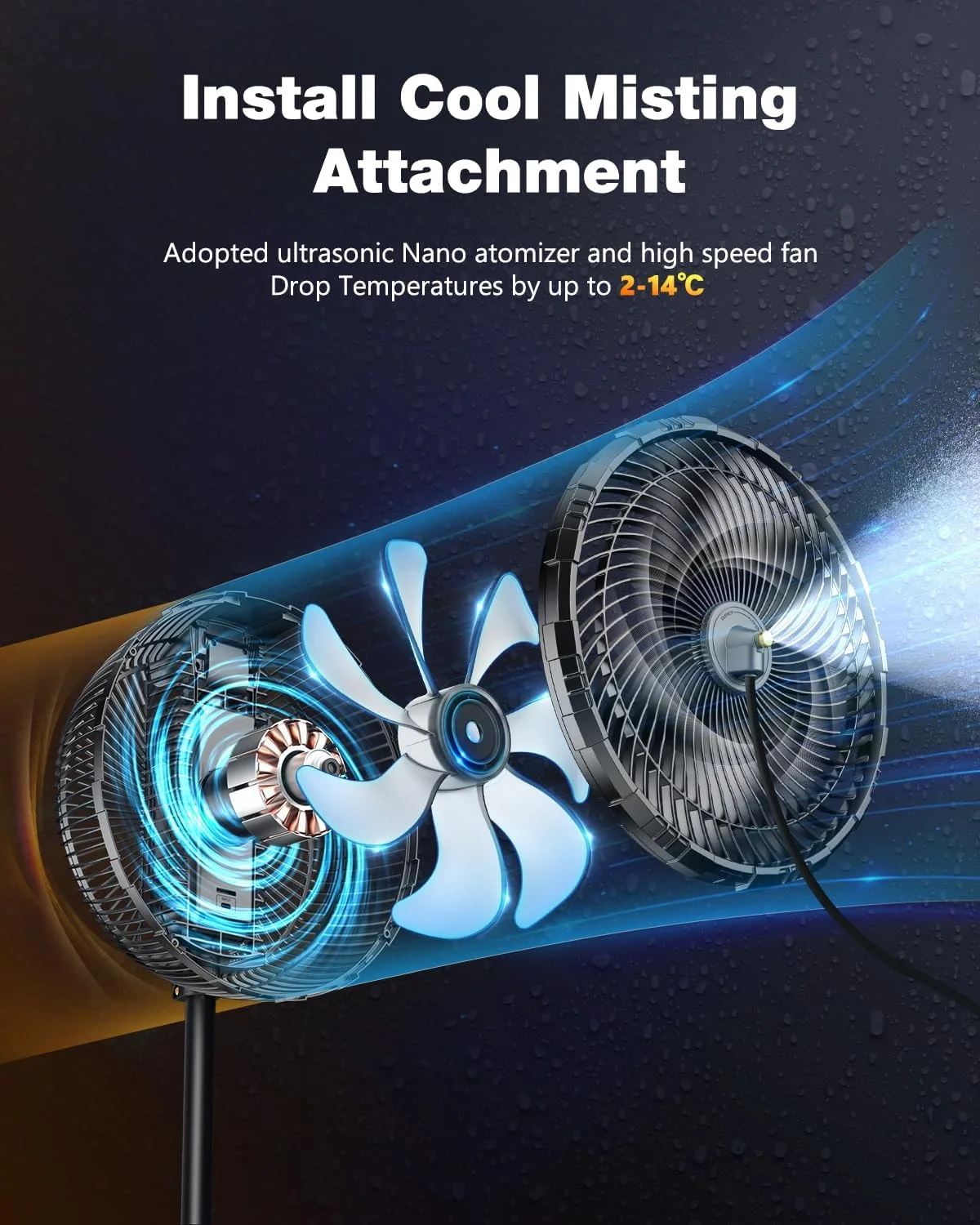 Portable fan products, 20000mAh 12 inch outdoor misting fan, suitable for outdoor patios(black) Image 3