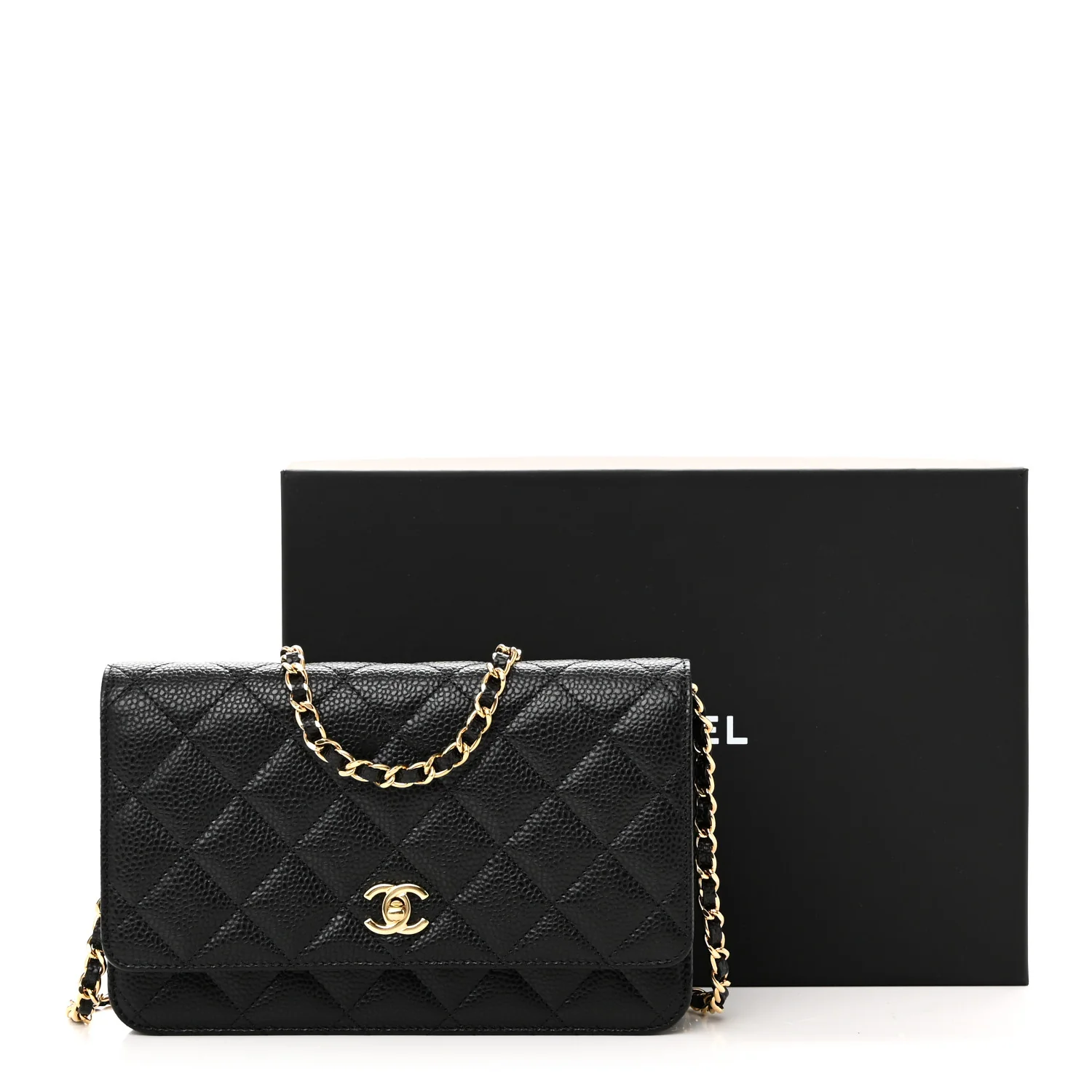 Caviar Quilted CC Turnlock Wallet On Chain WOC Black